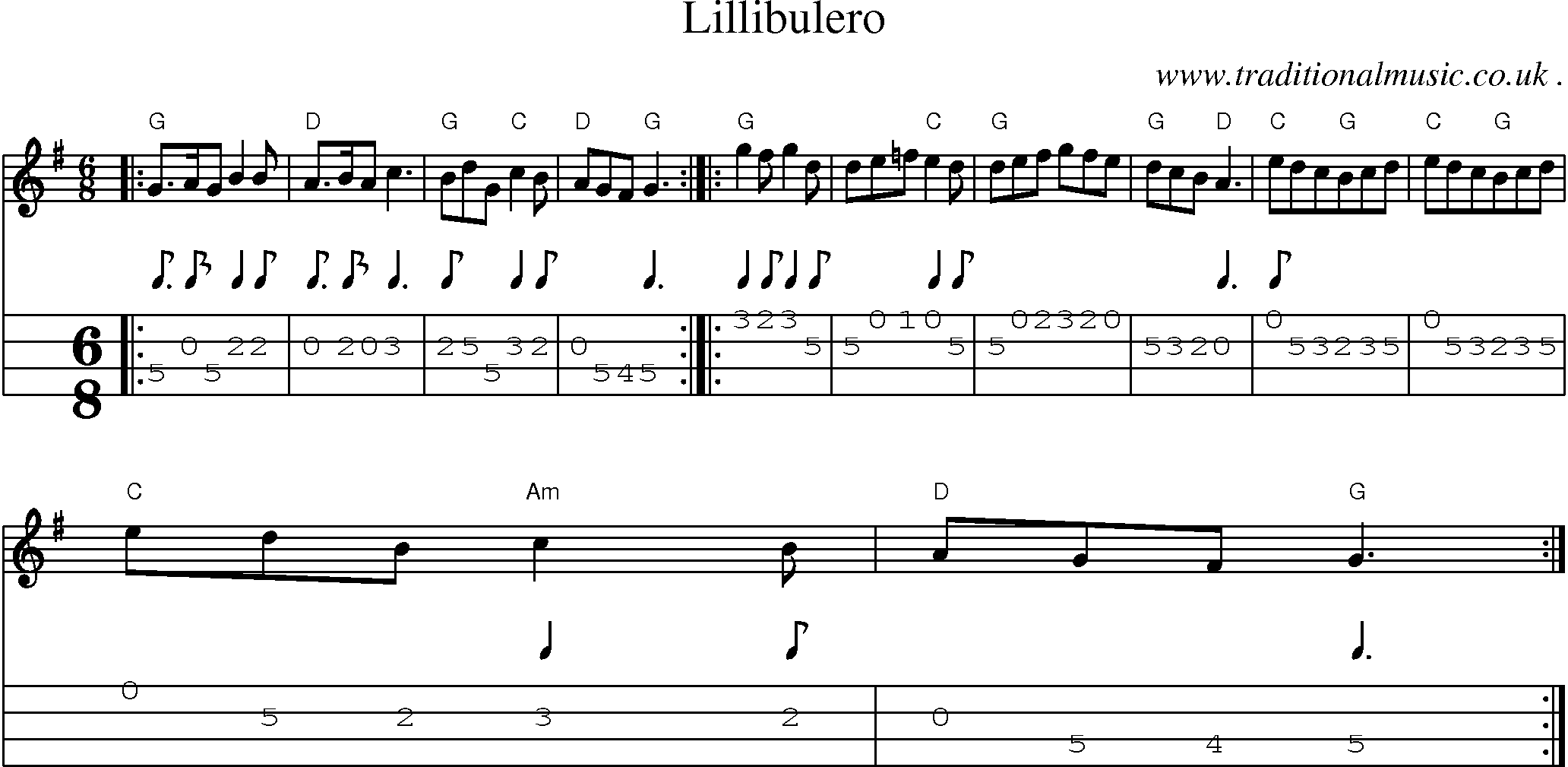 Sheet-Music and Mandolin Tabs for Lillibulero