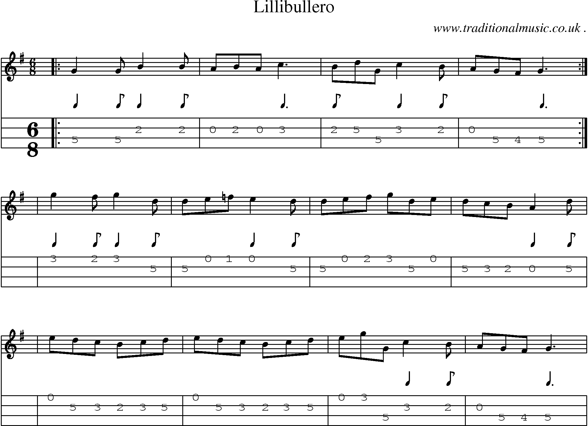 Sheet-Music and Mandolin Tabs for Lillibullero