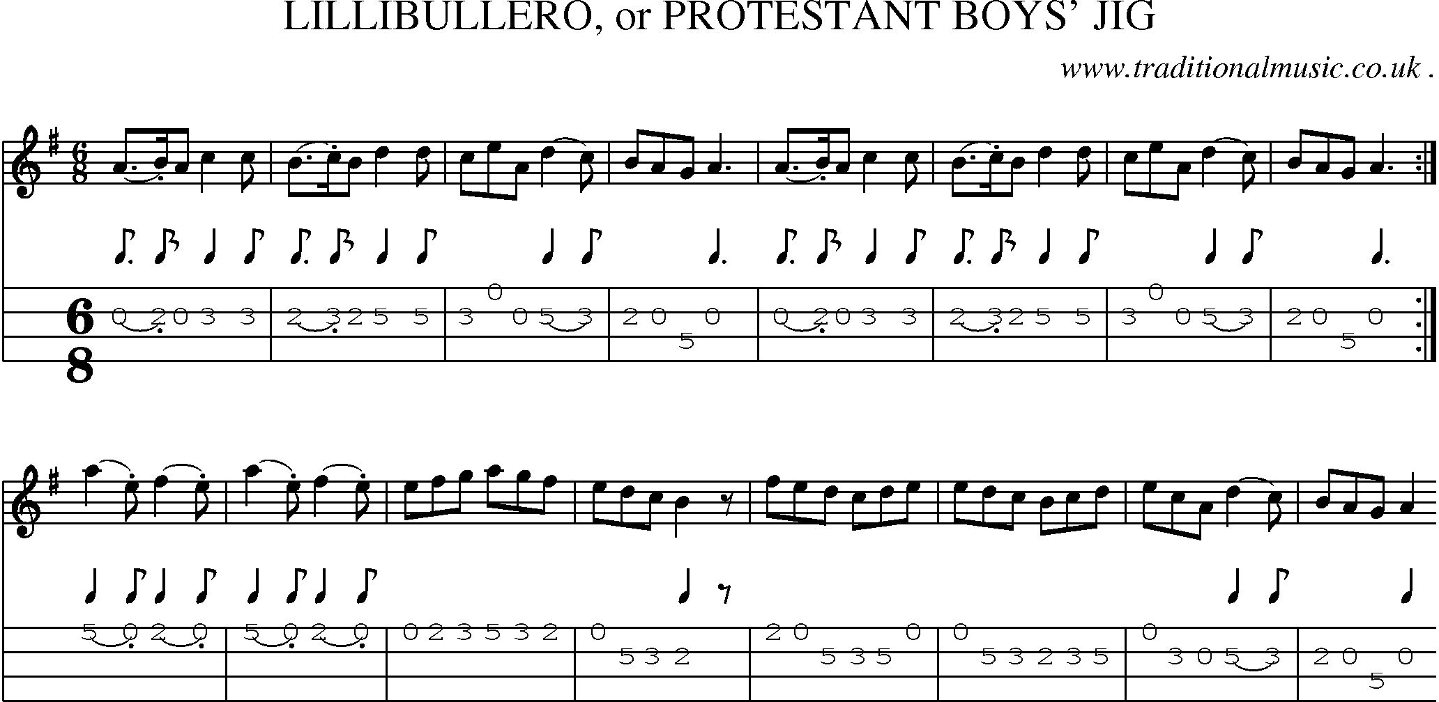 Sheet-Music and Mandolin Tabs for Lillibullero Or Protestant Boys Jig