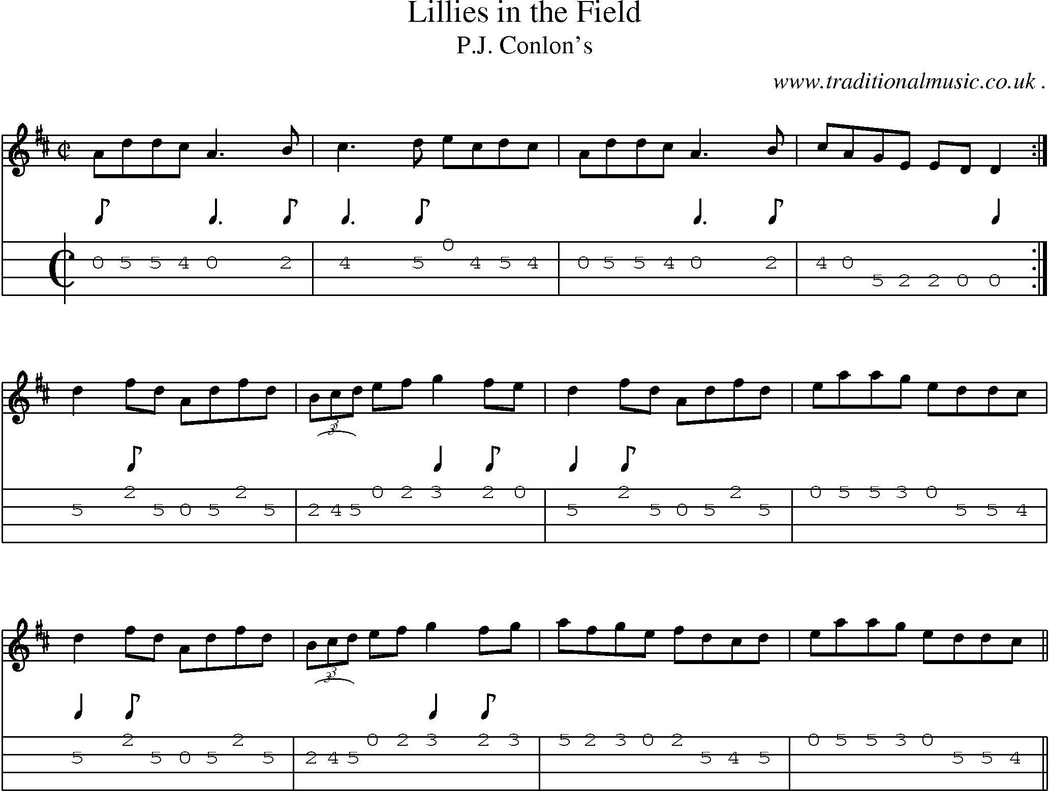 Sheet-Music and Mandolin Tabs for Lillies In The Field