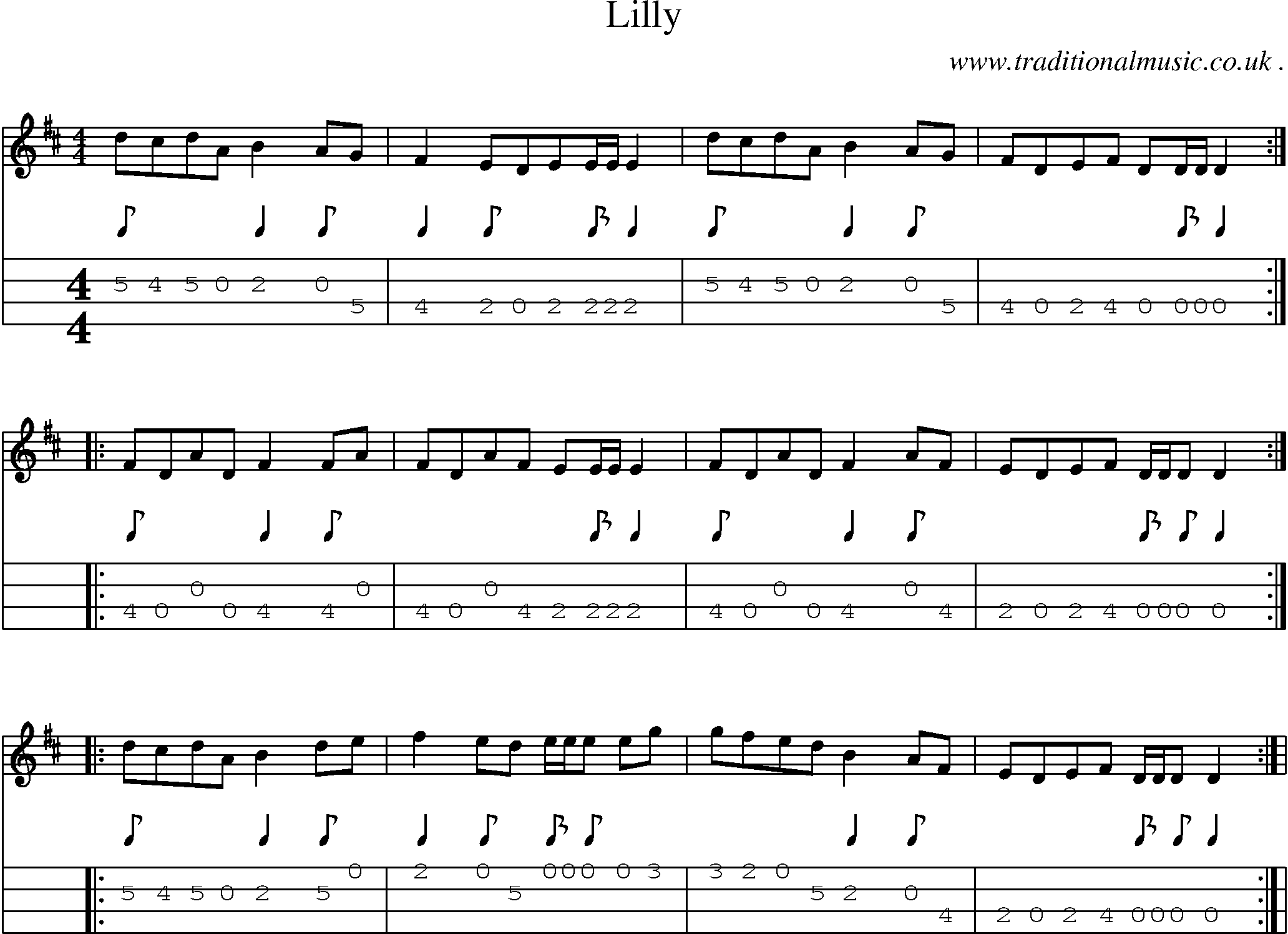 Sheet-Music and Mandolin Tabs for Lilly