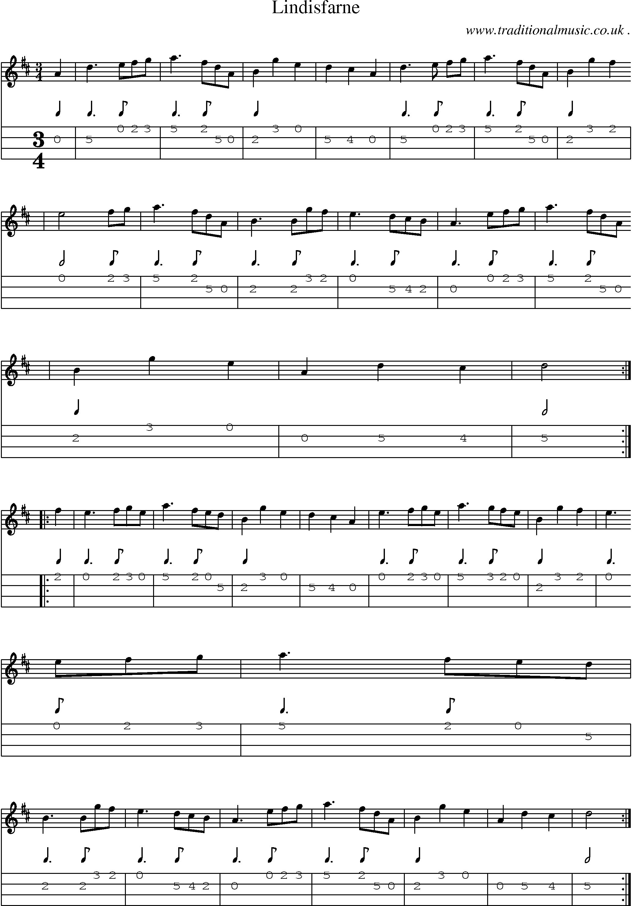 Sheet-Music and Mandolin Tabs for Lindisfarne