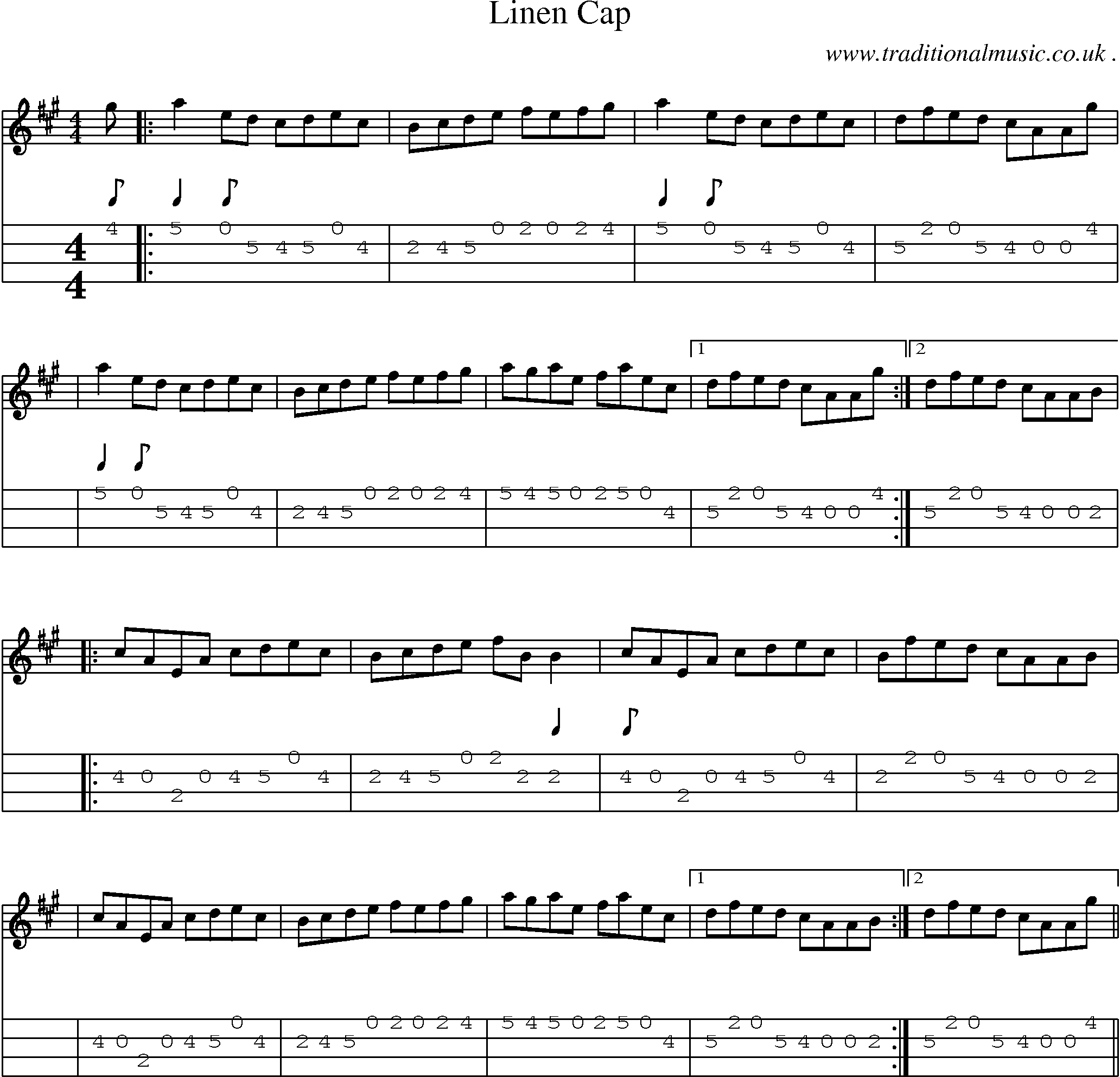 Sheet-Music and Mandolin Tabs for Linen Cap