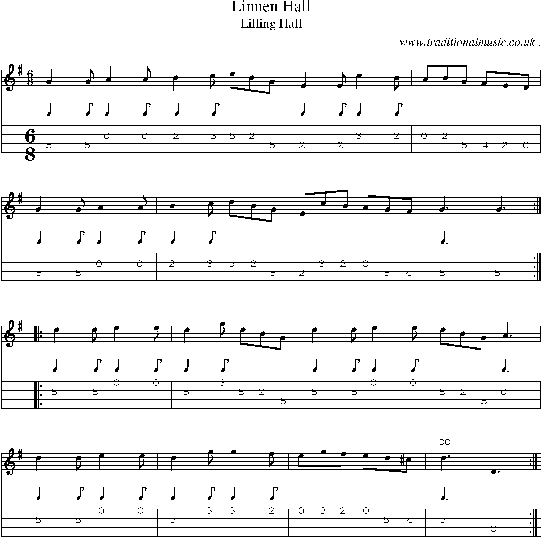 Sheet-Music and Mandolin Tabs for Linnen Hall