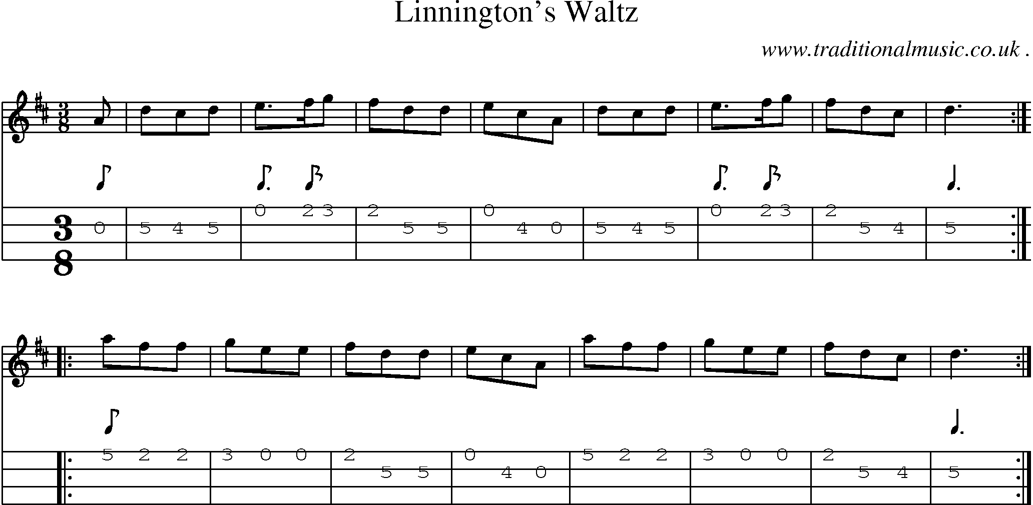 Sheet-Music and Mandolin Tabs for Linningtons Waltz