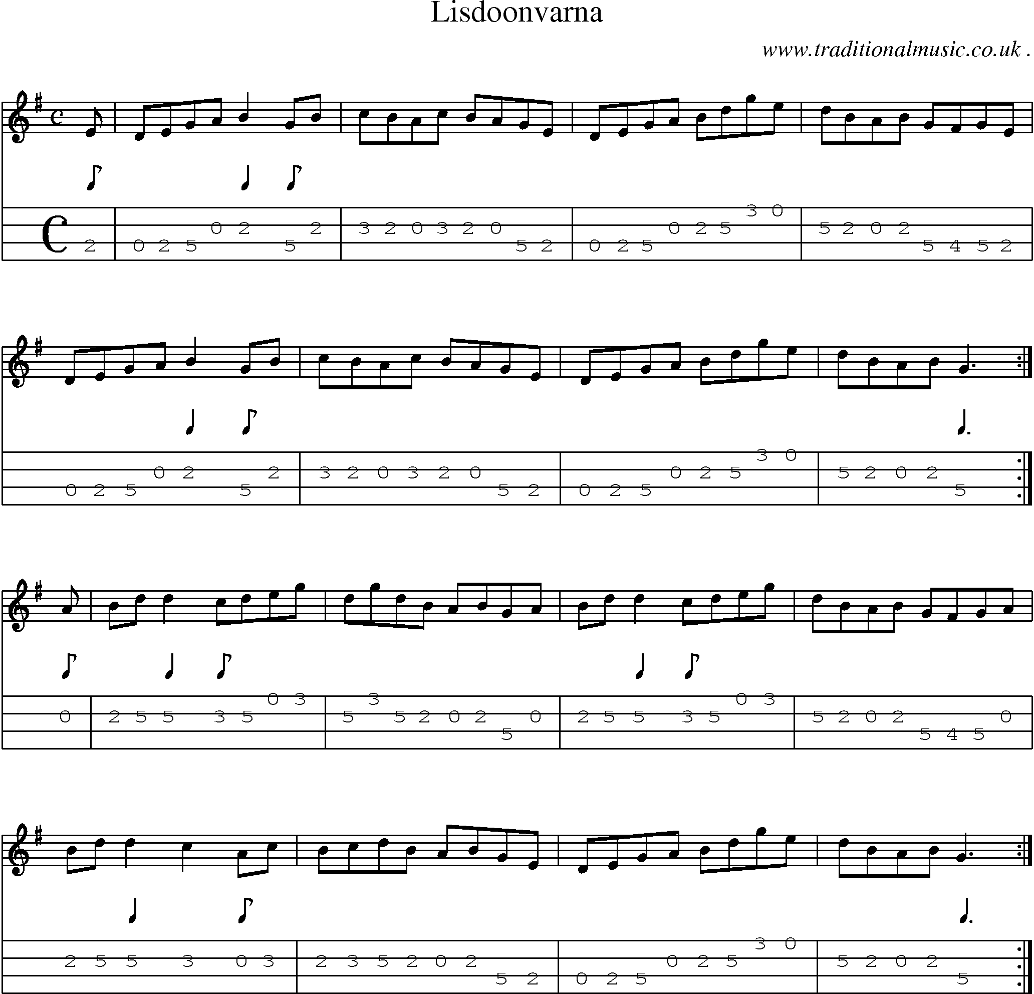 Sheet-Music and Mandolin Tabs for Lisdoonvarna