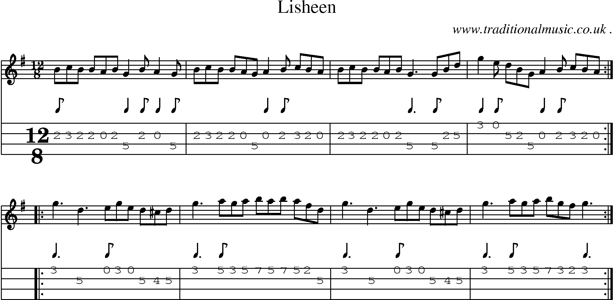 Sheet-Music and Mandolin Tabs for Lisheen