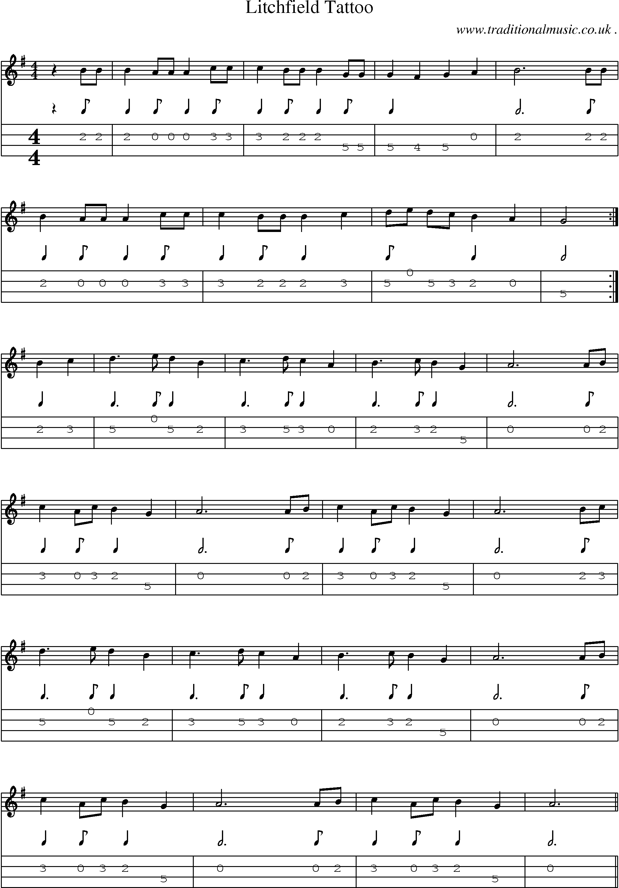 Sheet-Music and Mandolin Tabs for Litchfield Tattoo