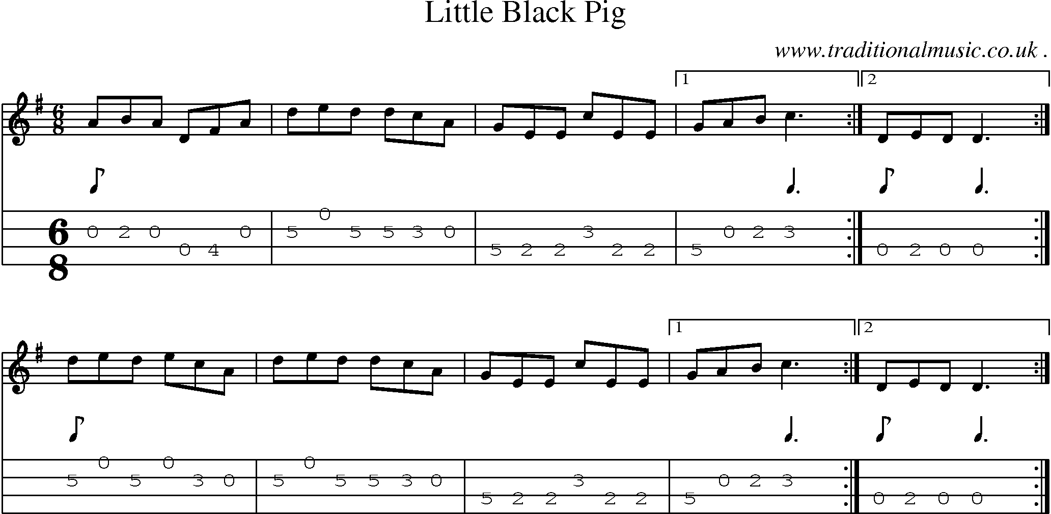 Sheet-Music and Mandolin Tabs for Little Black Pig