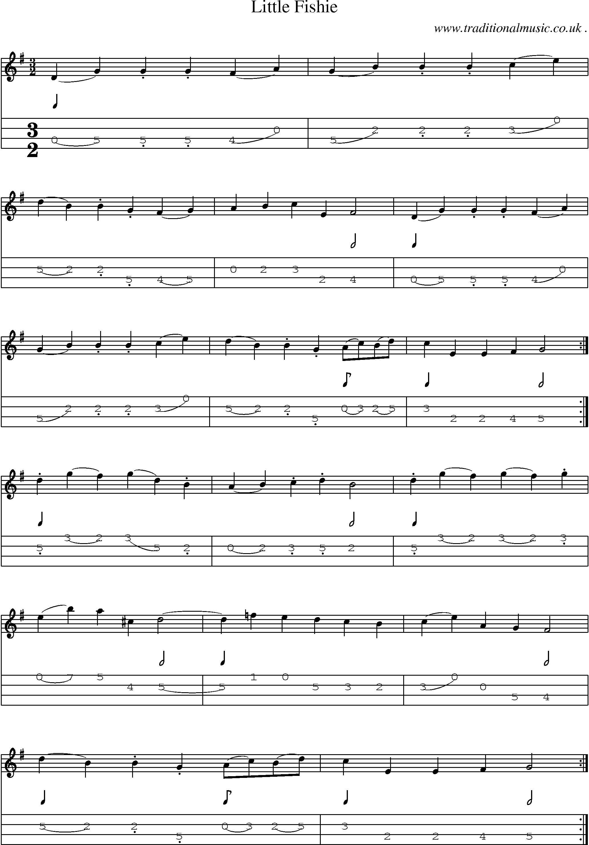 Sheet-Music and Mandolin Tabs for Little Fishie