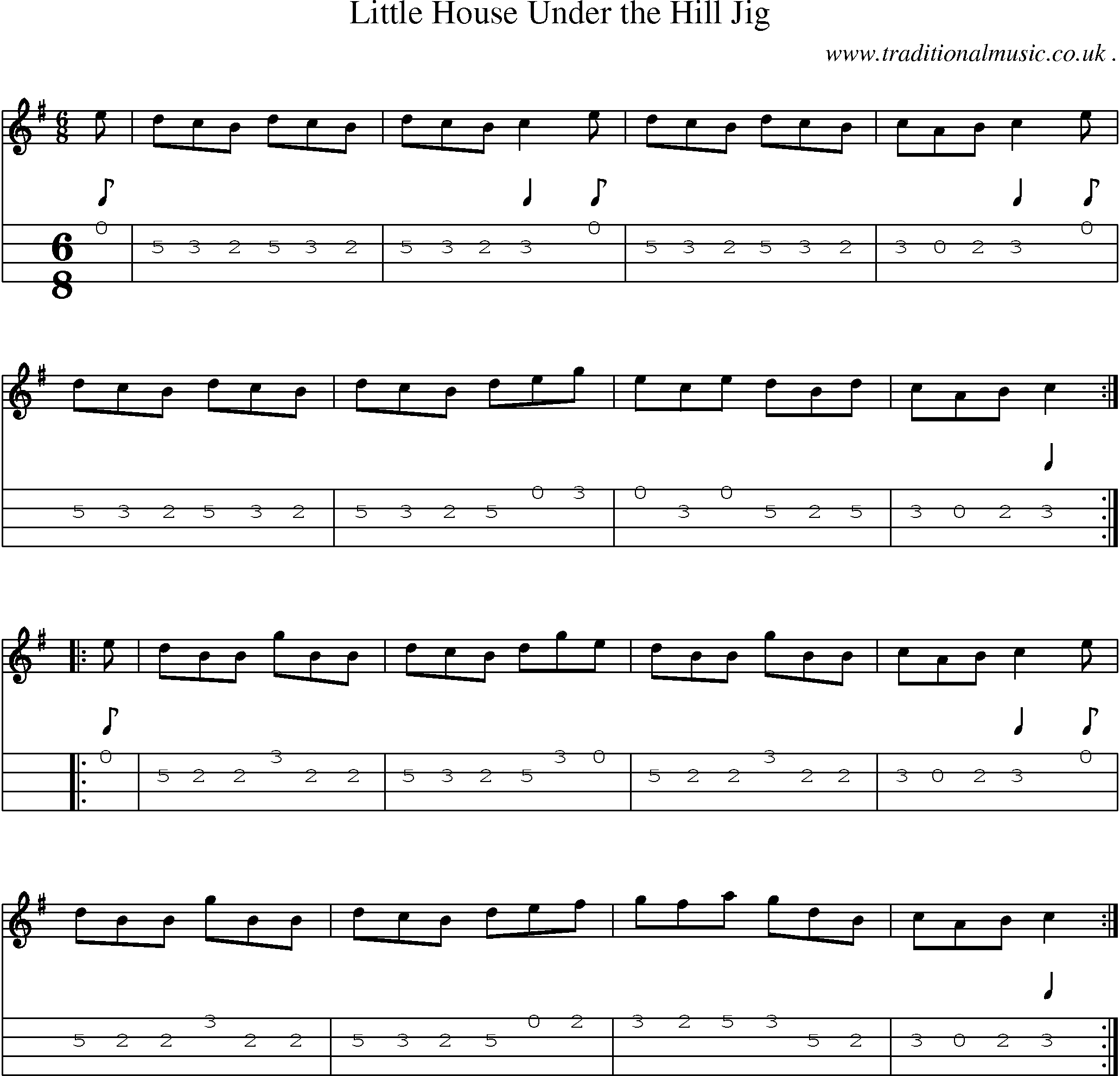 Sheet-Music and Mandolin Tabs for Little House Under The Hill Jig