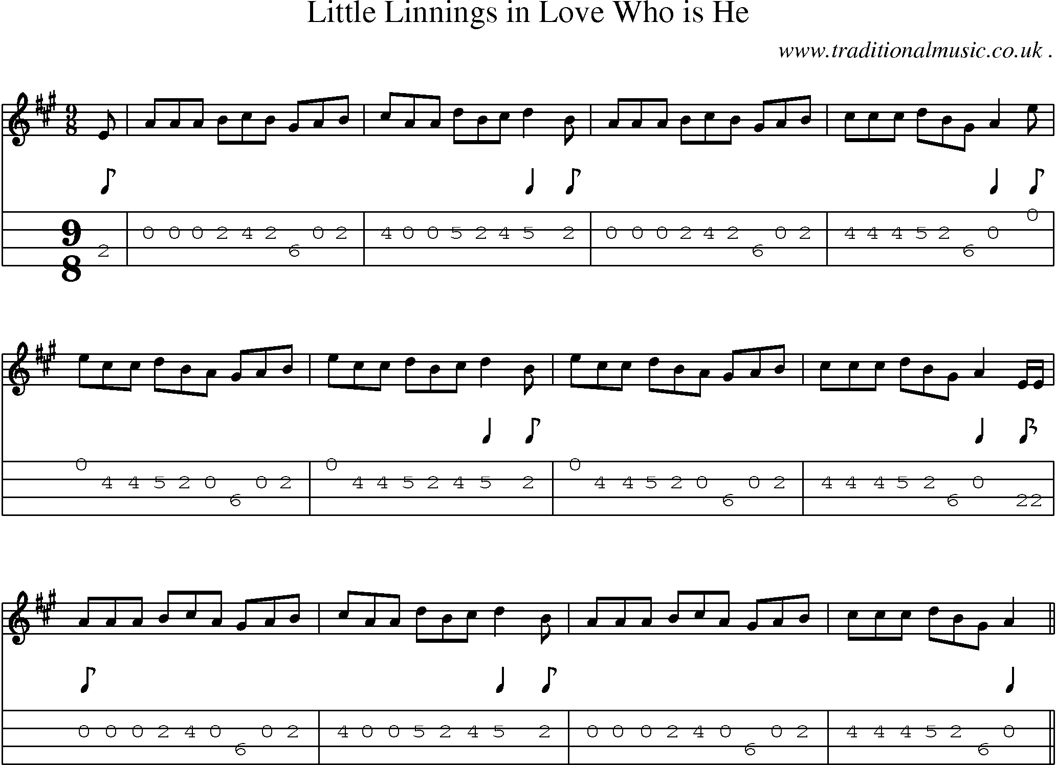Sheet-Music and Mandolin Tabs for Little Linnings In Love Who Is He
