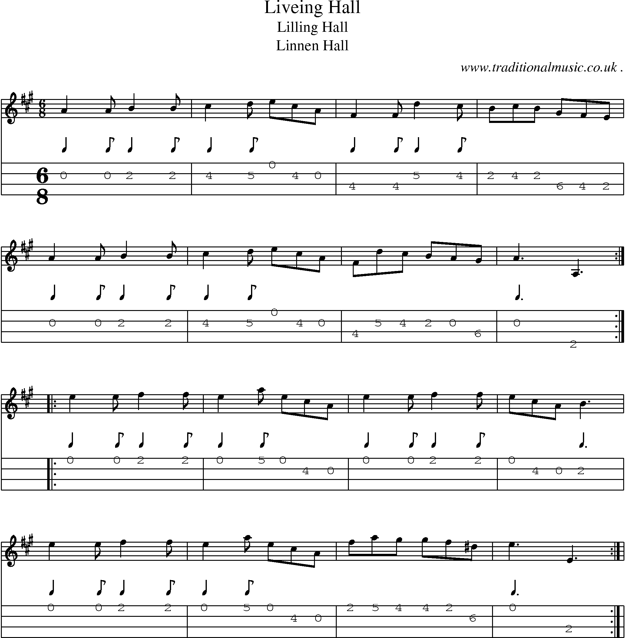 Sheet-Music and Mandolin Tabs for Liveing Hall