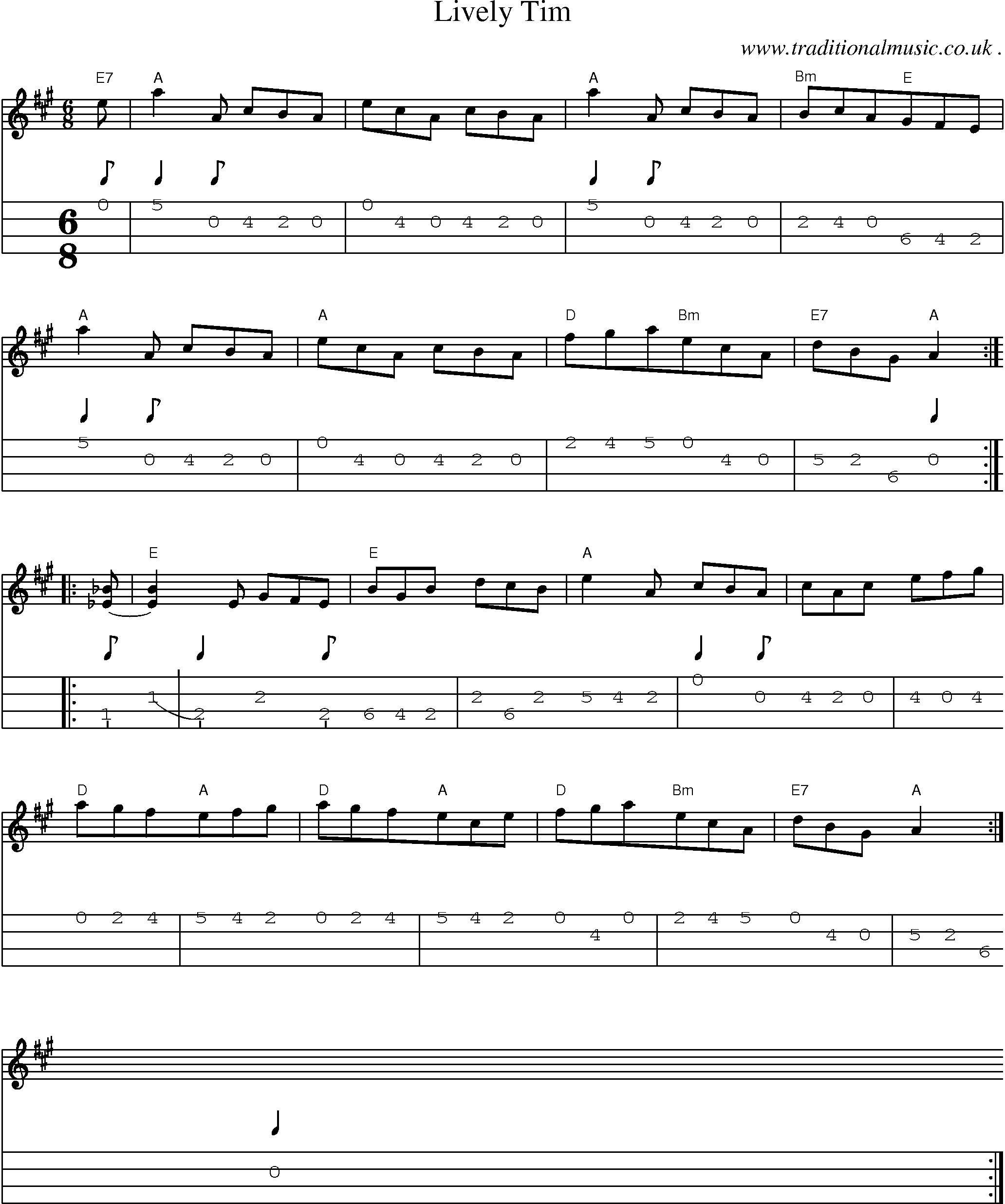 Sheet-Music and Mandolin Tabs for Lively Tim