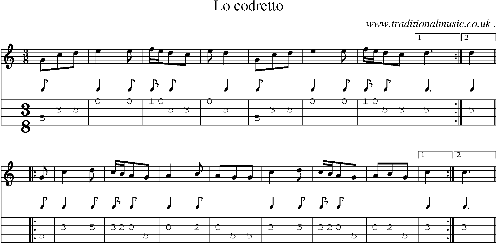 Sheet-Music and Mandolin Tabs for Lo Codretto
