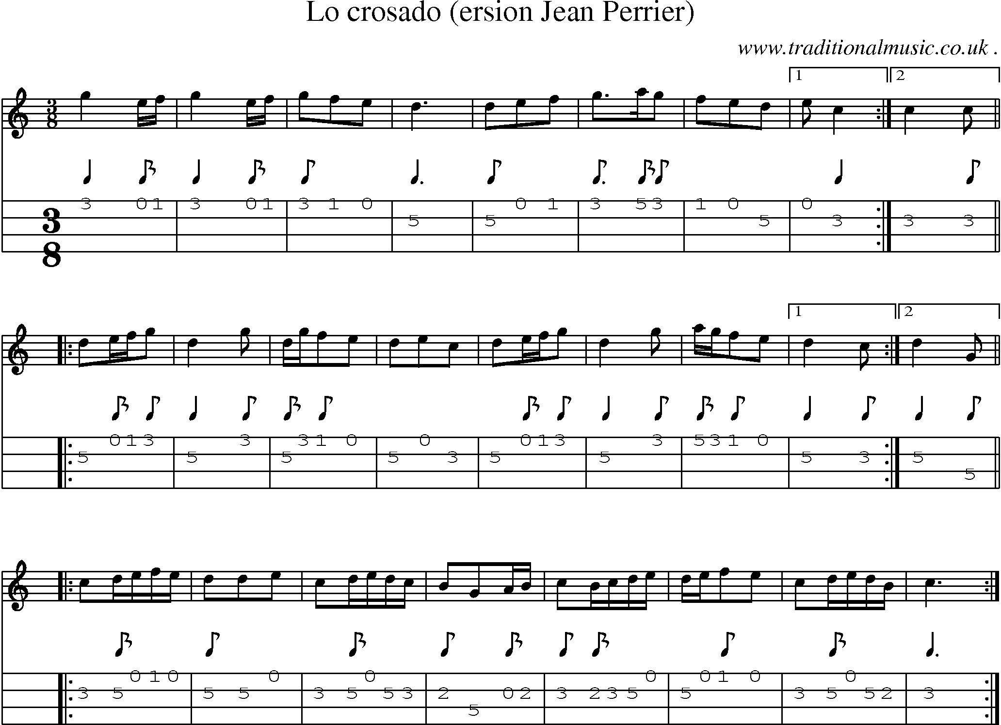 Sheet-Music and Mandolin Tabs for Lo Crosado (ersion Jean Perrier)