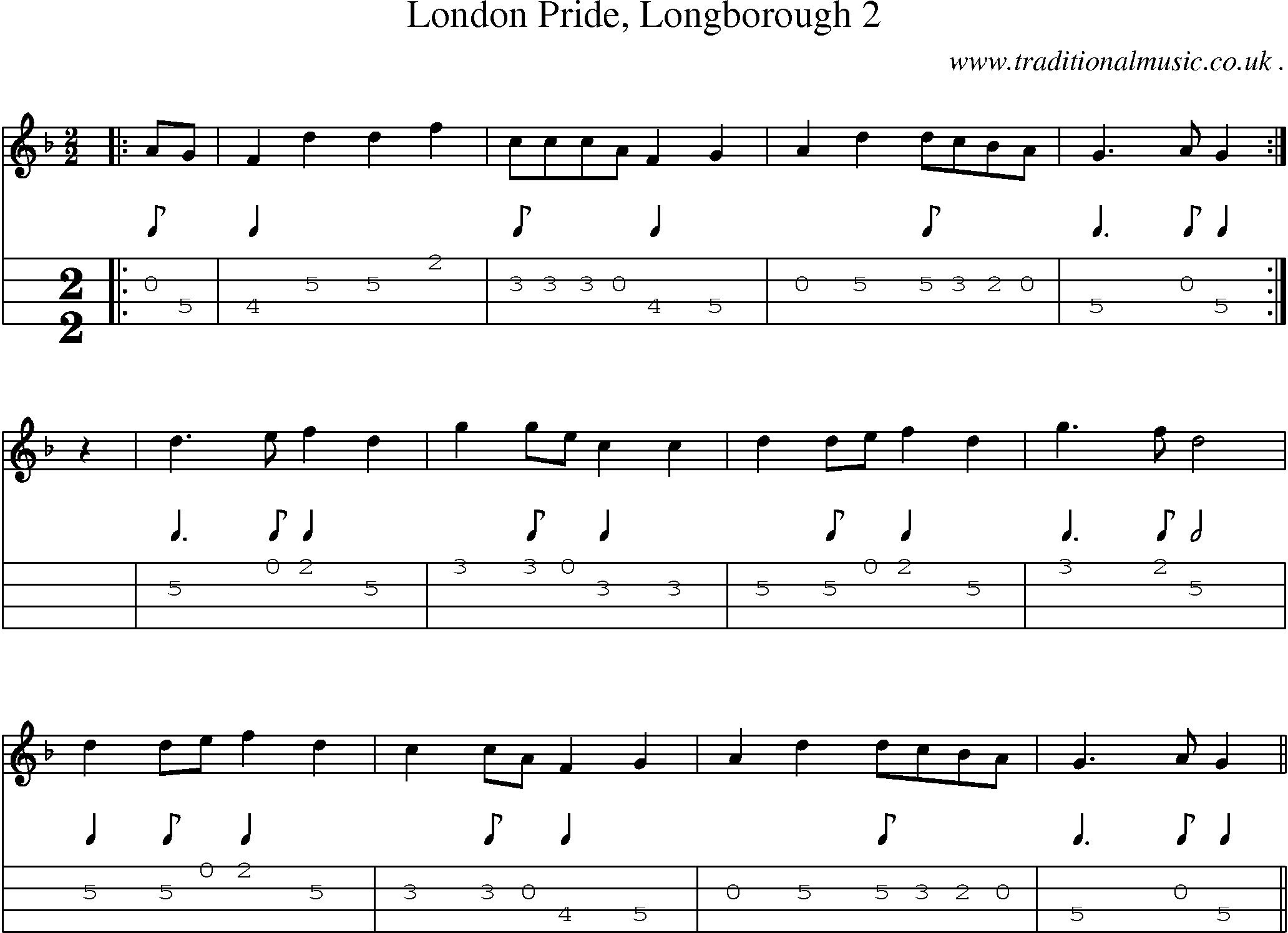 Sheet-Music and Mandolin Tabs for London Pride Longborough 2