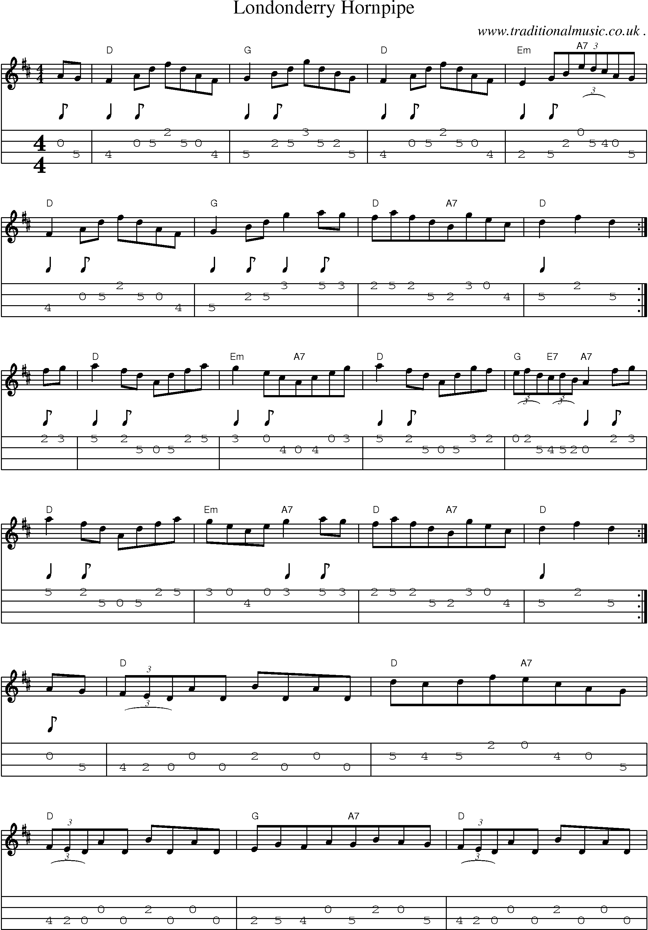 Sheet-Music and Mandolin Tabs for Londonderry Hornpipe