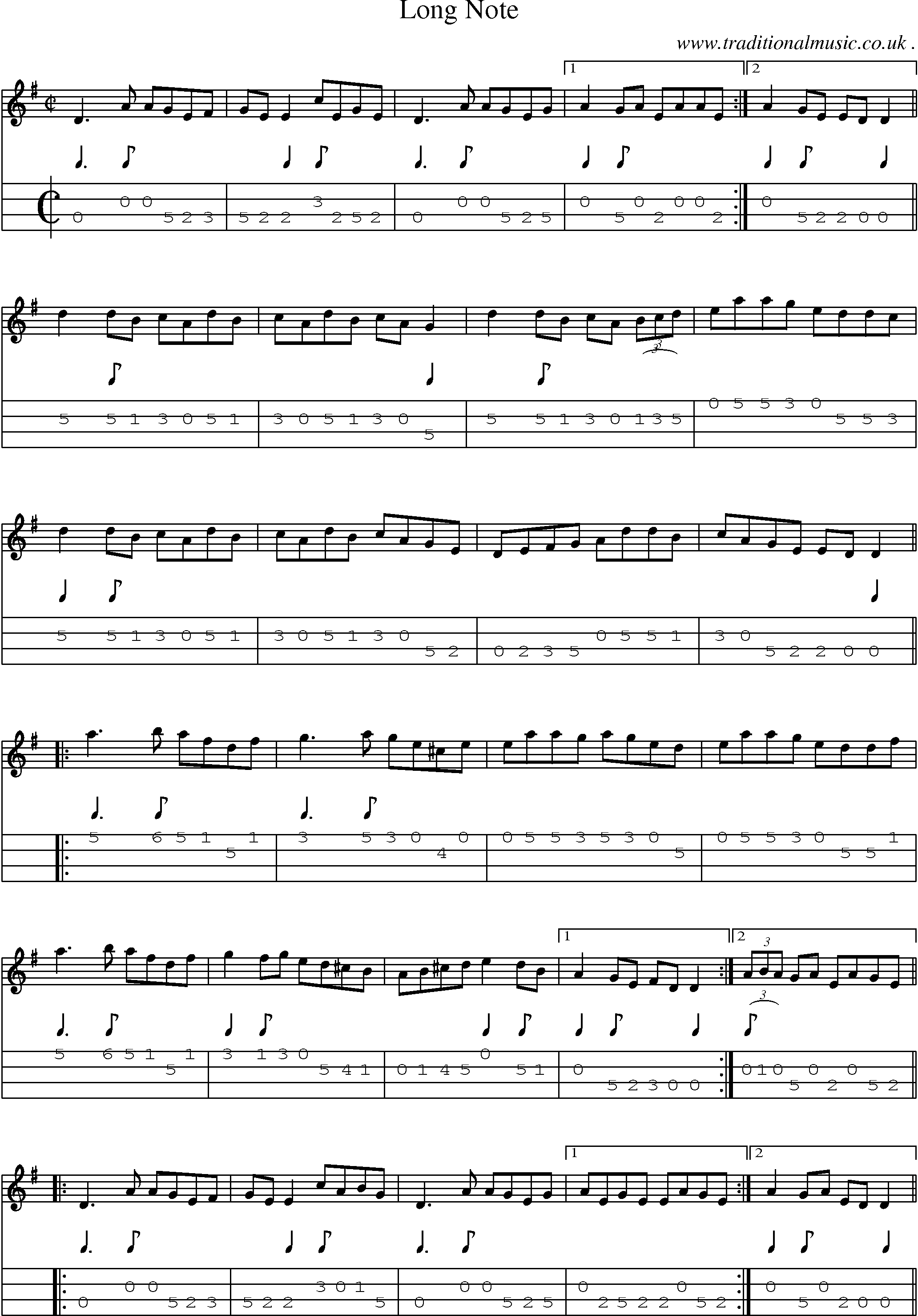Sheet-Music and Mandolin Tabs for Long Note