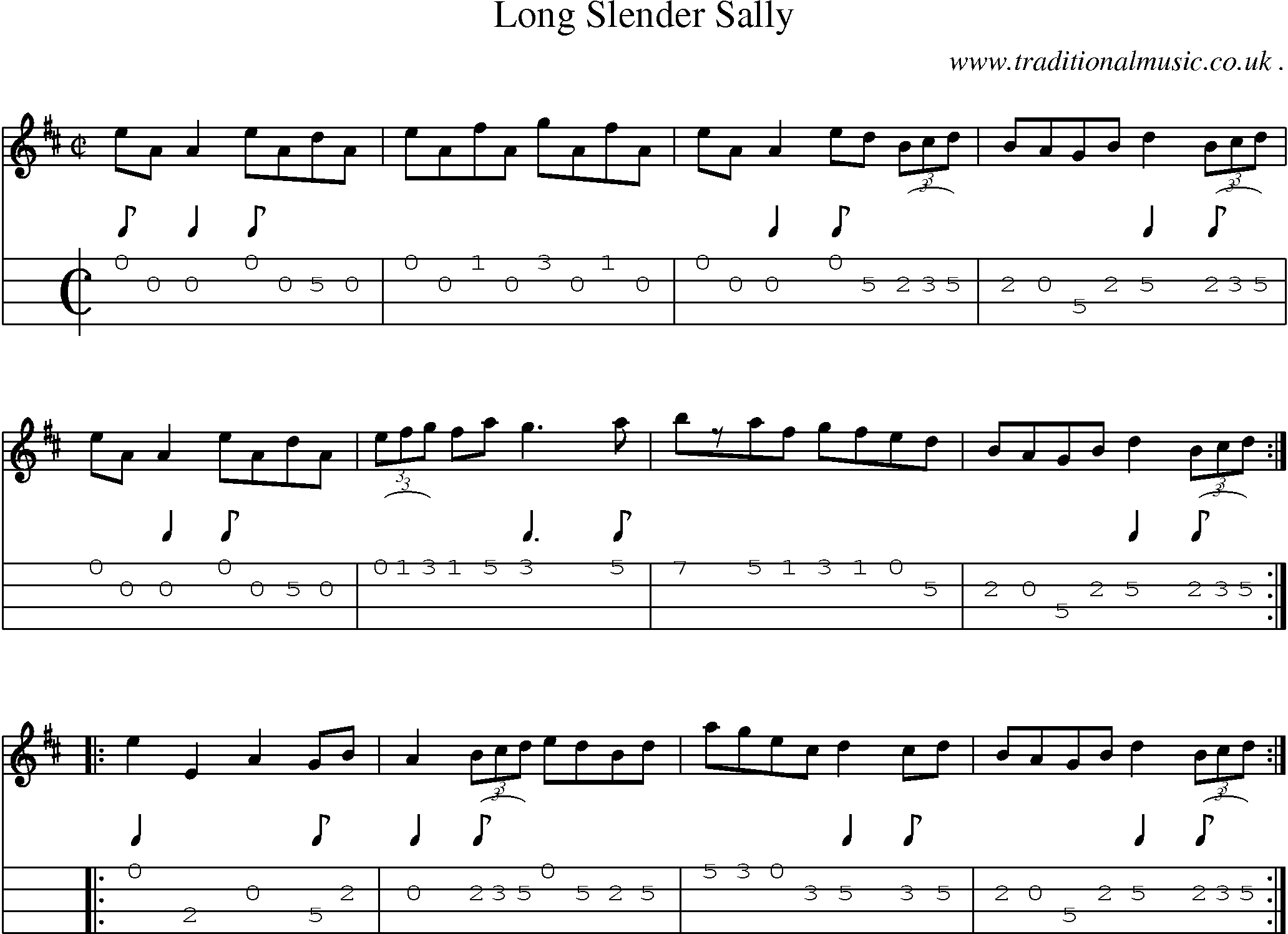 Sheet-Music and Mandolin Tabs for Long Slender Sally