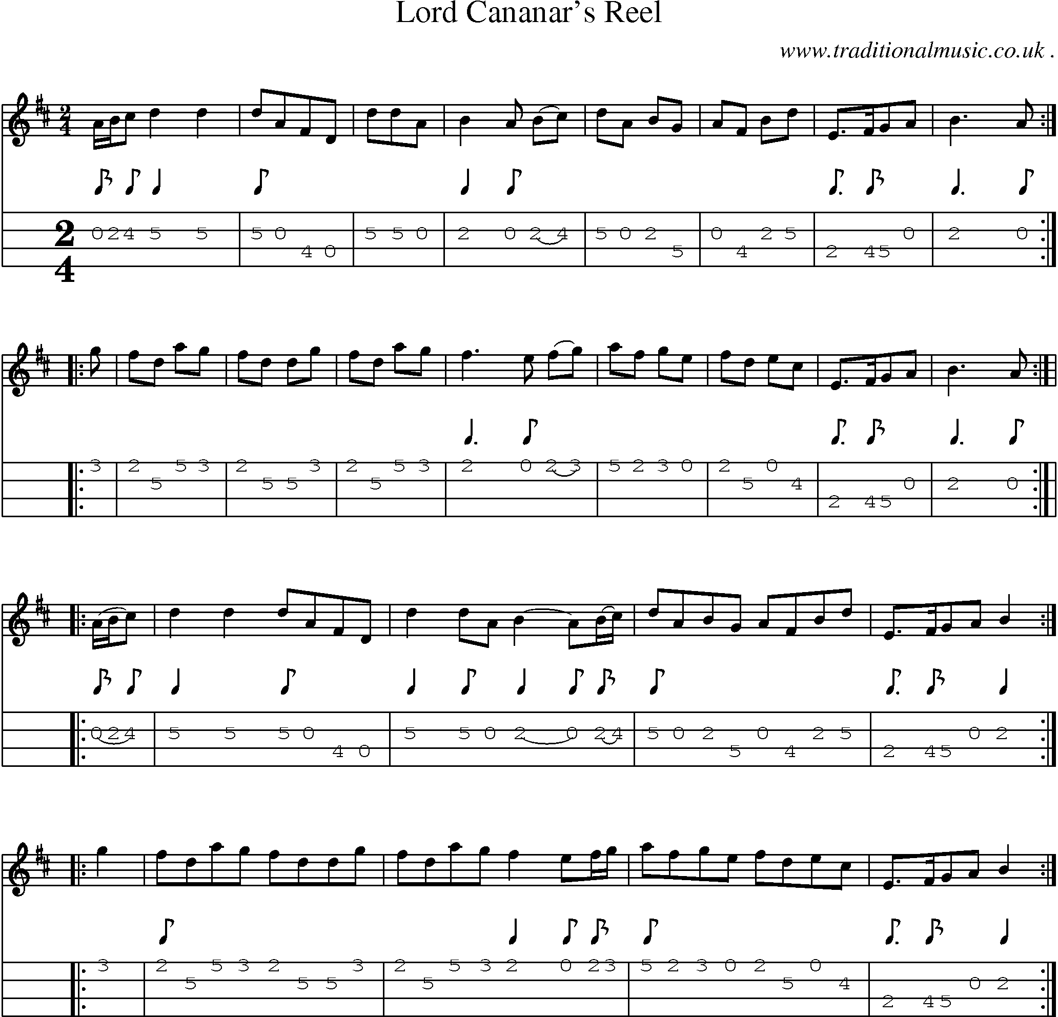 Sheet-Music and Mandolin Tabs for Lord Cananars Reel
