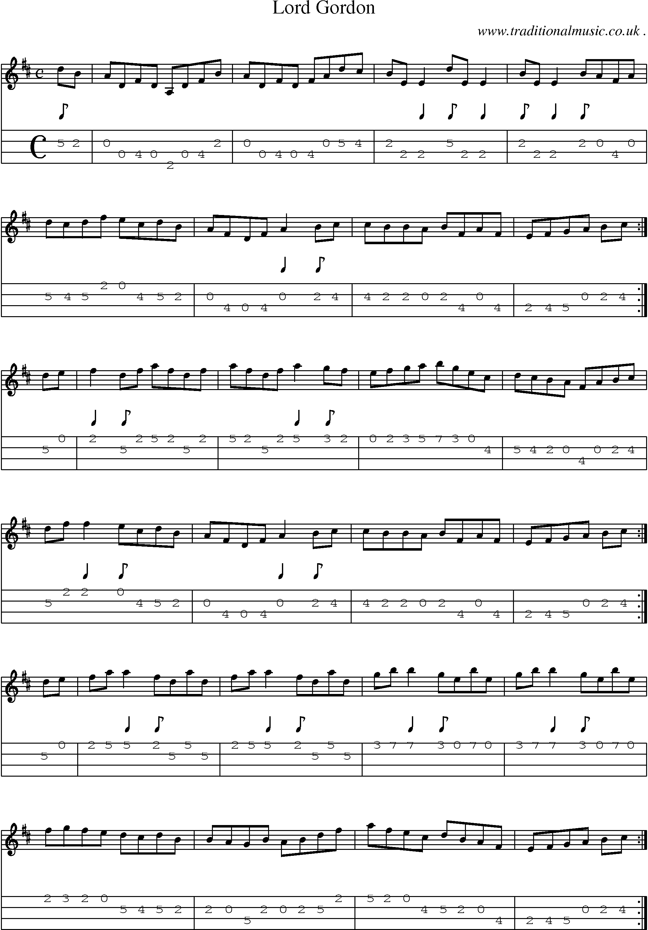 Sheet-Music and Mandolin Tabs for Lord Gordon