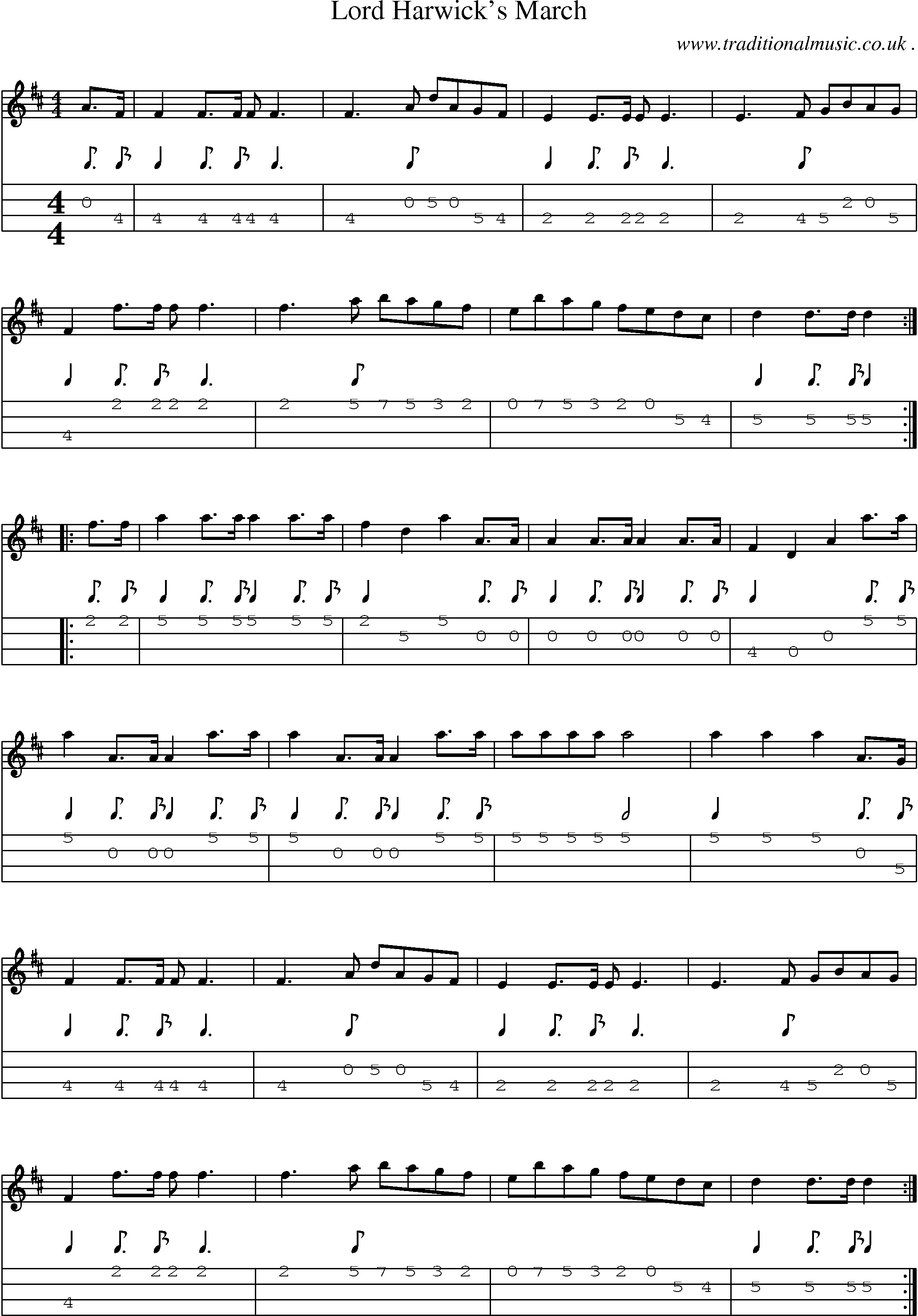 Sheet-Music and Mandolin Tabs for Lord Harwicks March