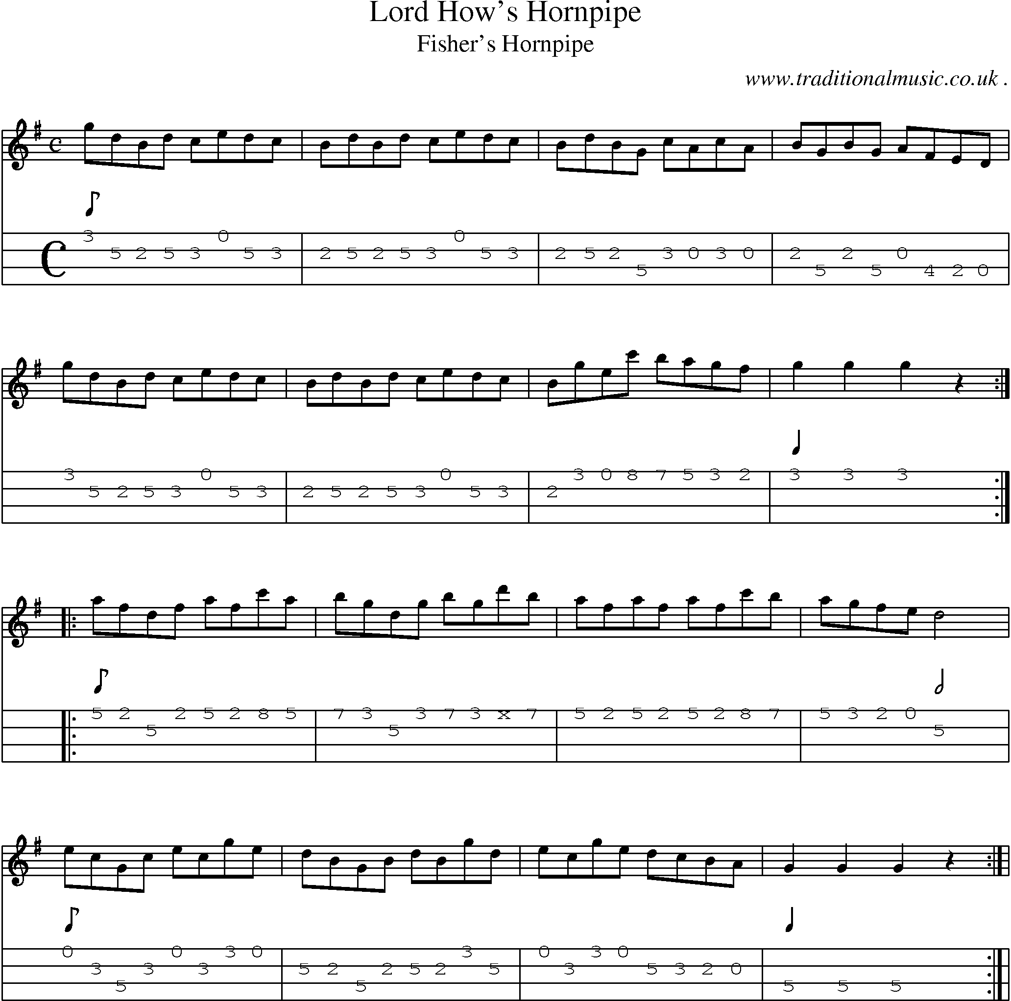 Sheet-Music and Mandolin Tabs for Lord Hows Hornpipe