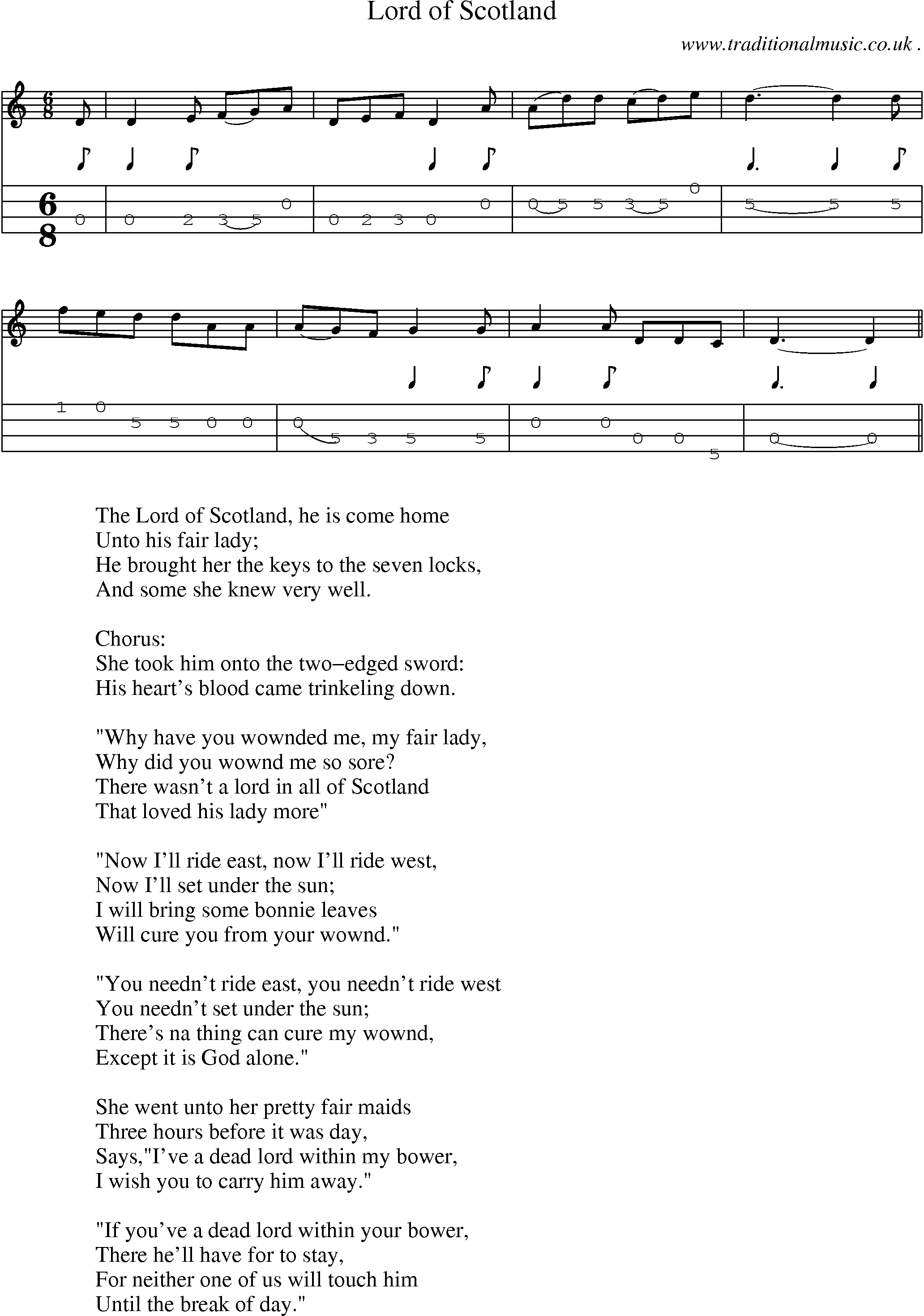 Sheet-Music and Mandolin Tabs for Lord Of Scotland