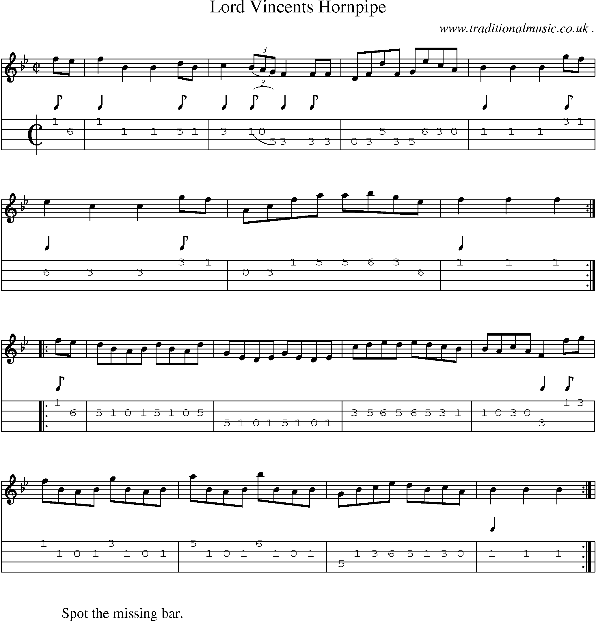 Sheet-Music and Mandolin Tabs for Lord Vincents Hornpipe