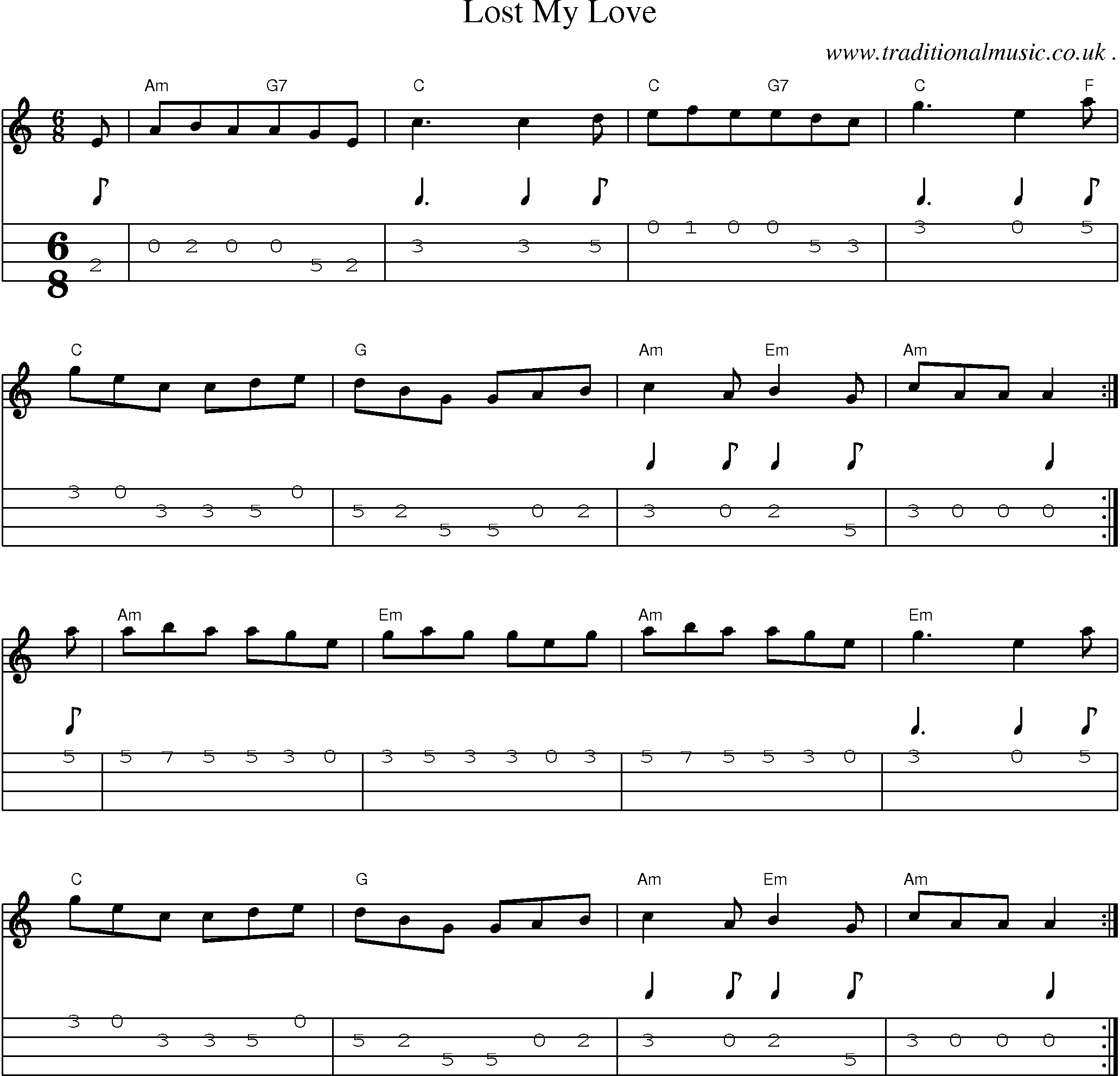 Sheet-Music and Mandolin Tabs for Lost My Love
