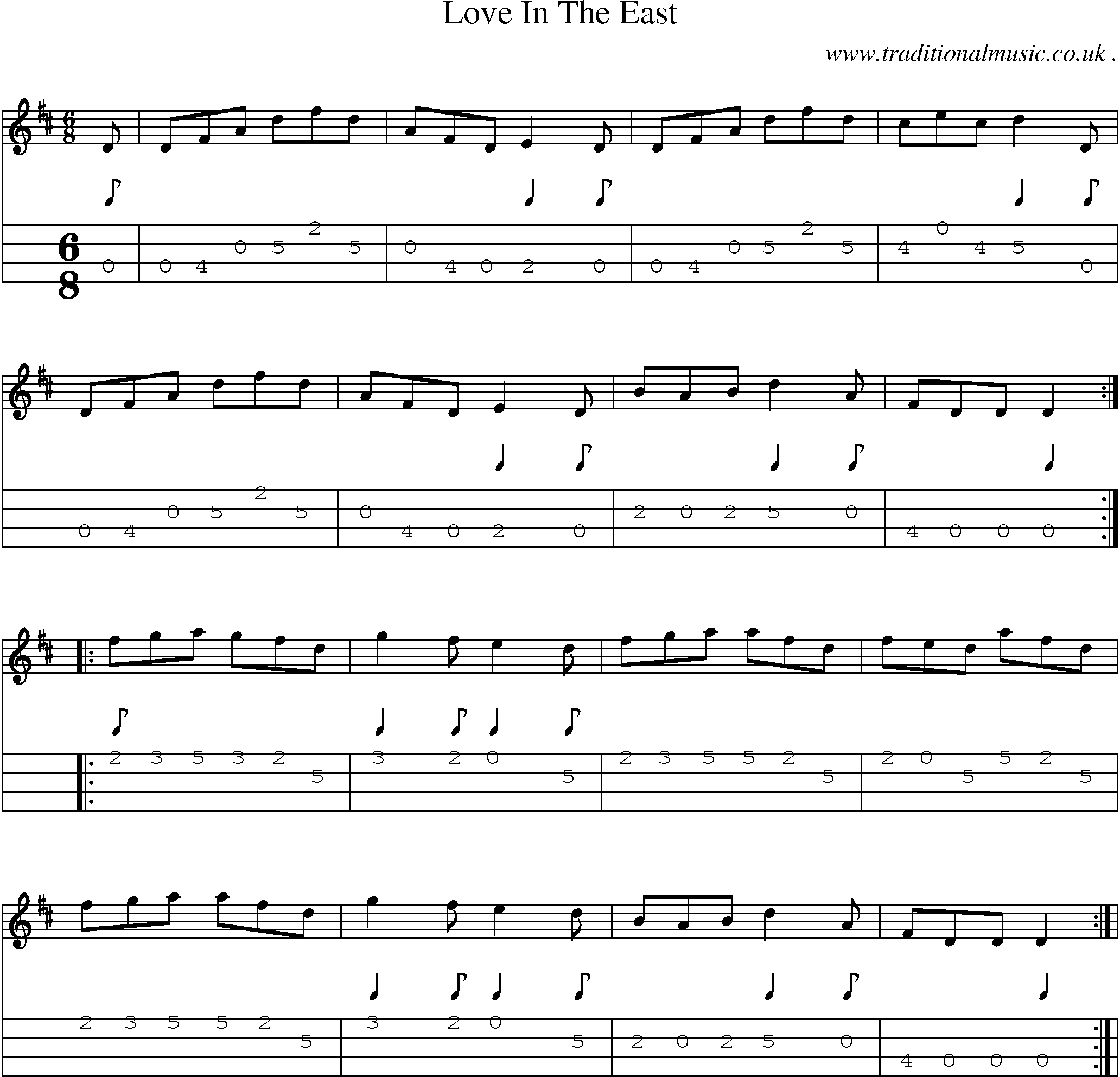 Sheet-Music and Mandolin Tabs for Love In The East