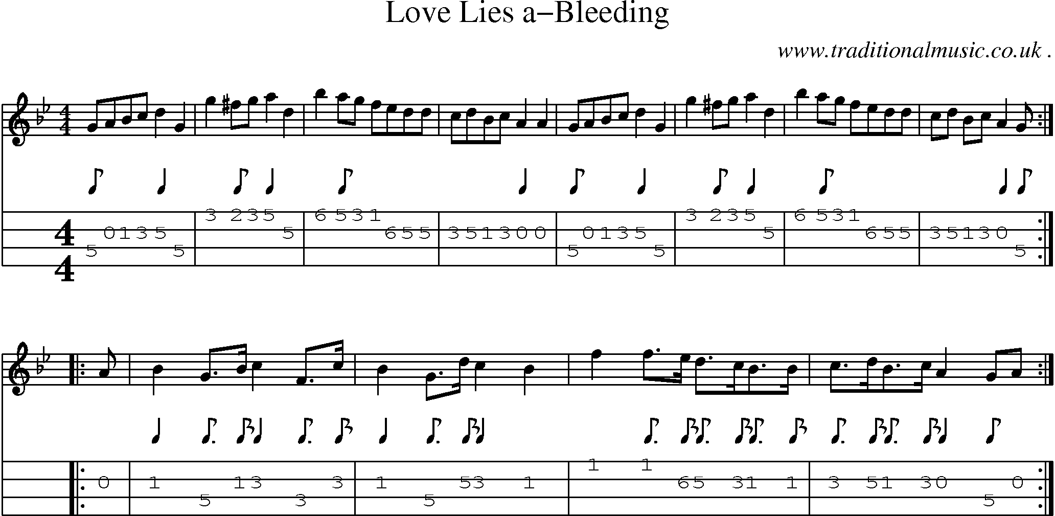 Sheet-Music and Mandolin Tabs for Love Lies A-bleeding