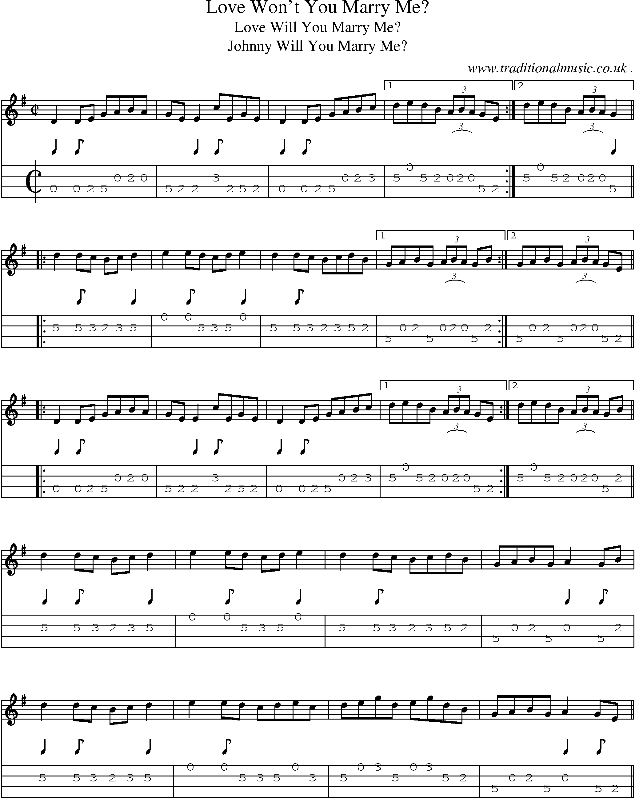 Sheet-Music and Mandolin Tabs for Love Wont You Marry Me