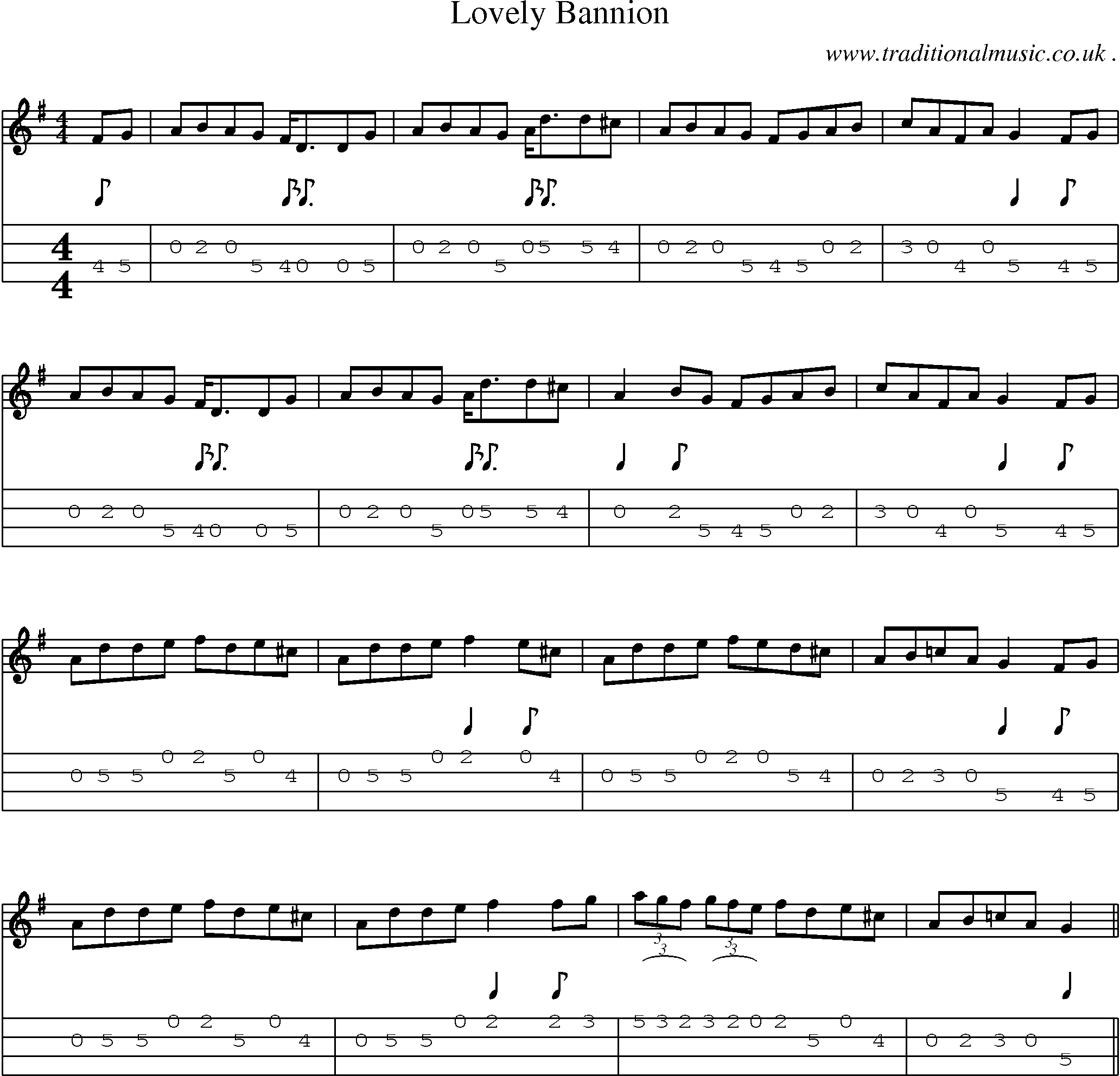 Sheet-Music and Mandolin Tabs for Lovely Bannion