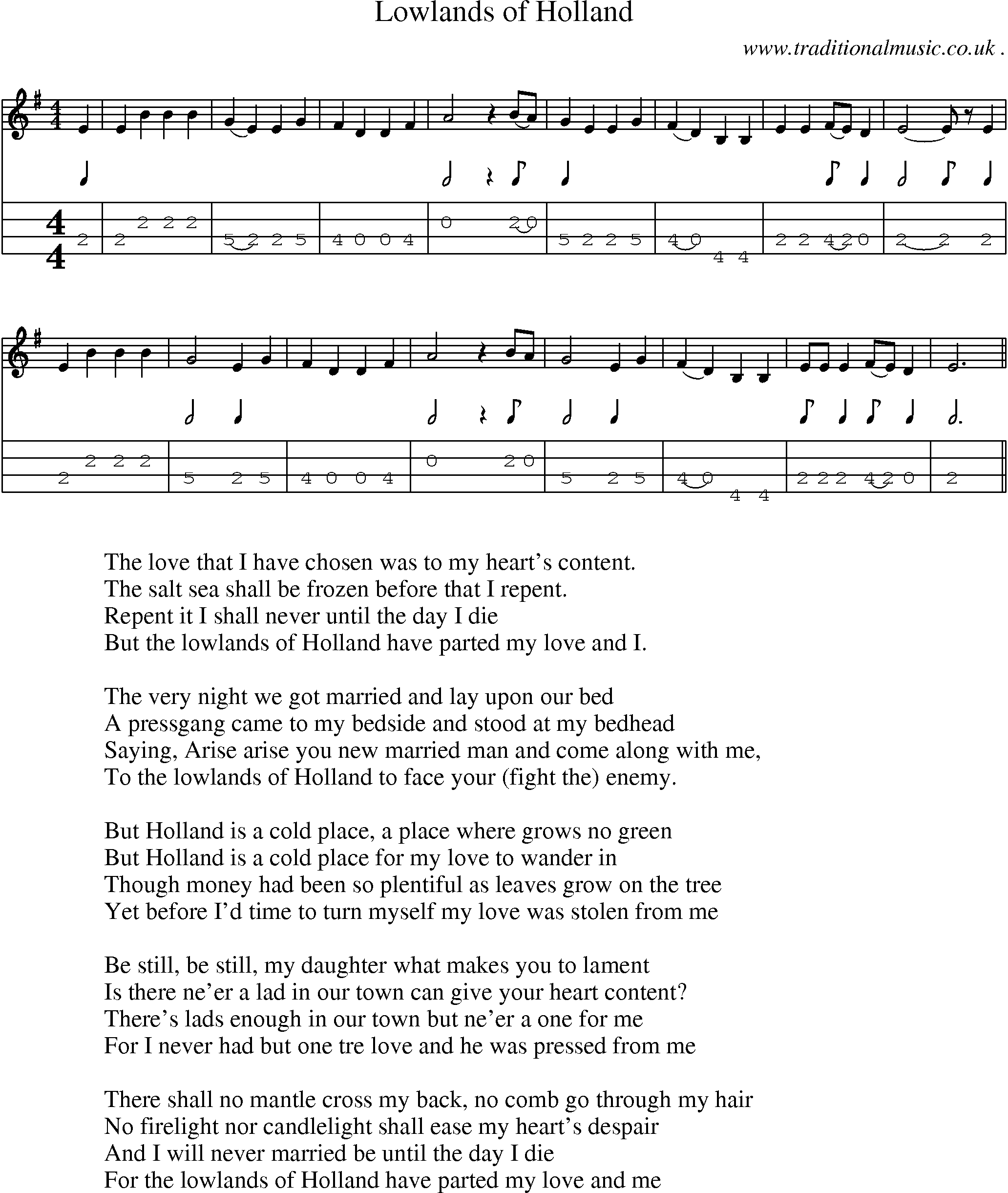 Sheet-Music and Mandolin Tabs for Lowlands Of Holland