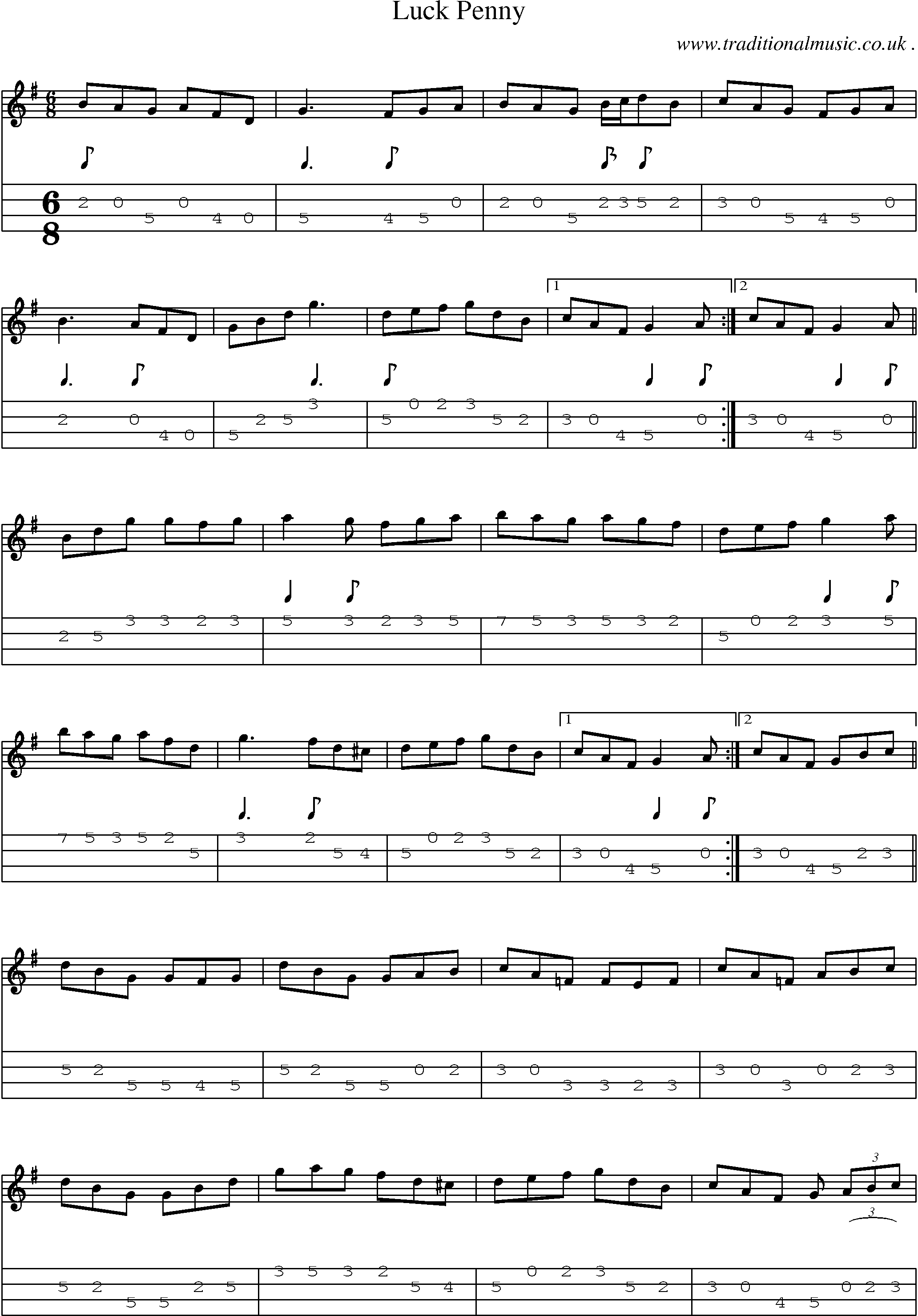 Sheet-Music and Mandolin Tabs for Luck Penny