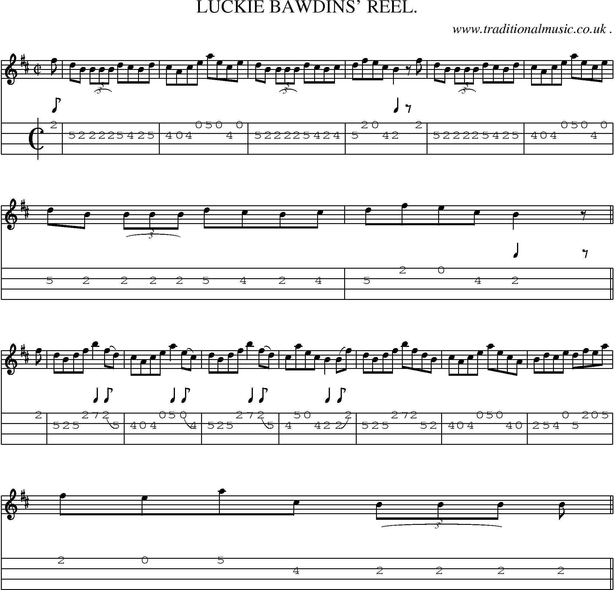 Sheet-Music and Mandolin Tabs for Luckie Bawdins Reel