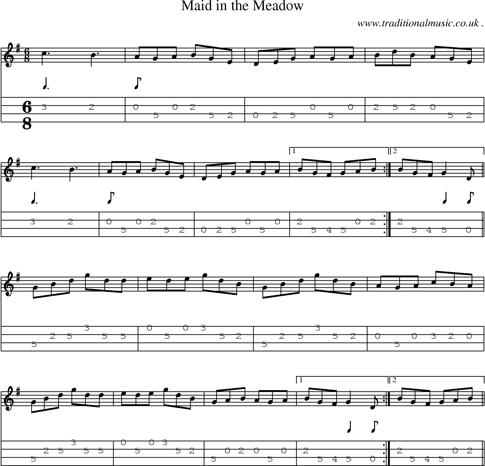 Sheet-Music and Mandolin Tabs for Maid In The Meadow