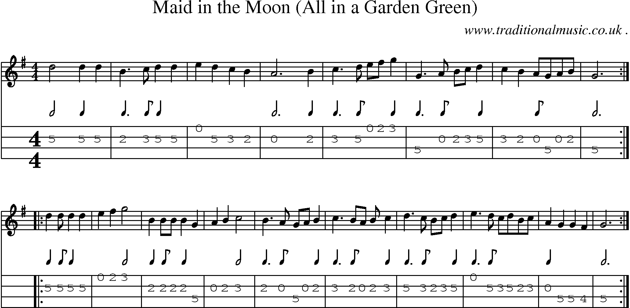Sheet-Music and Mandolin Tabs for Maid In The Moon (all In A Garden Green)
