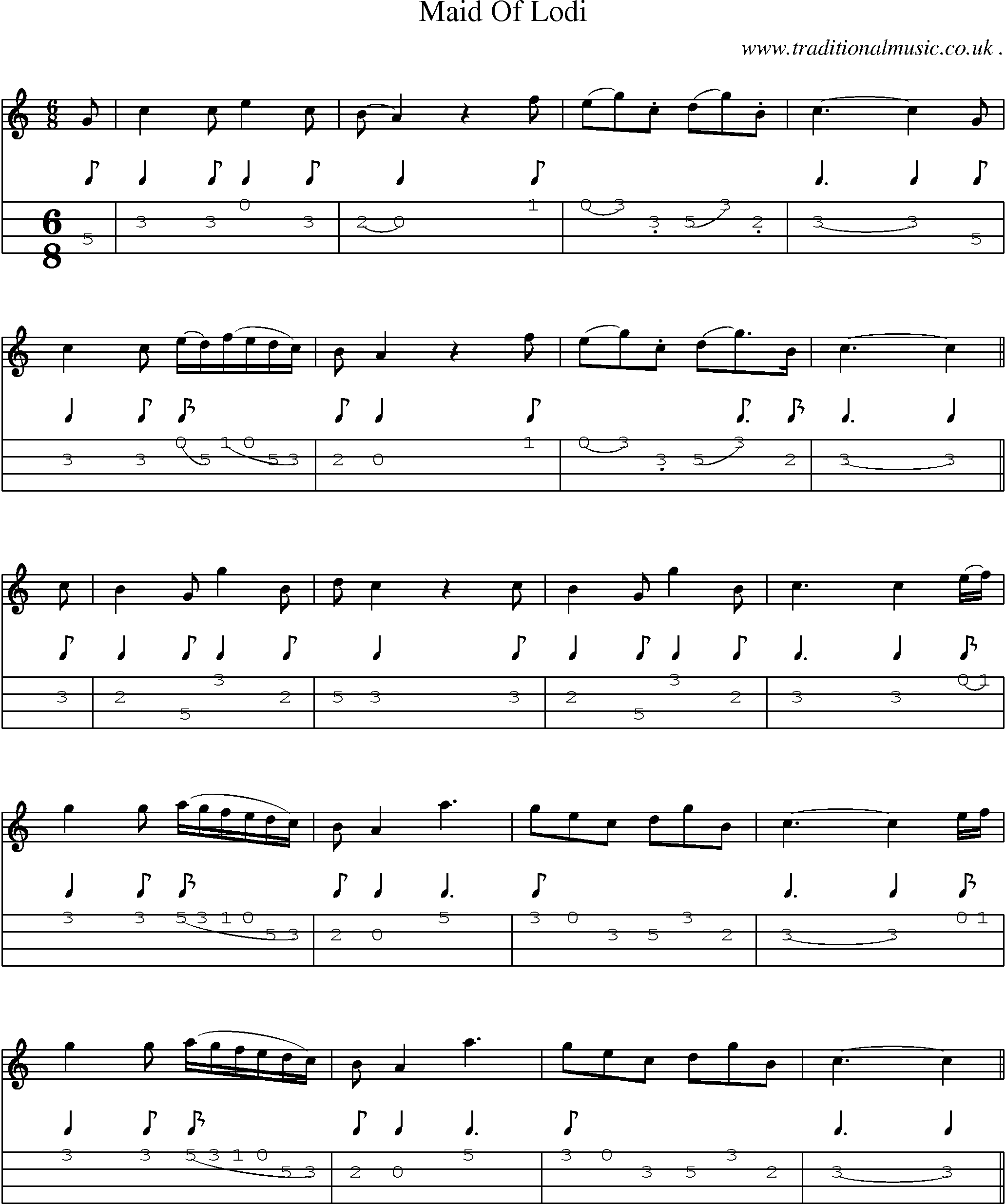Sheet-Music and Mandolin Tabs for Maid Of Lodi
