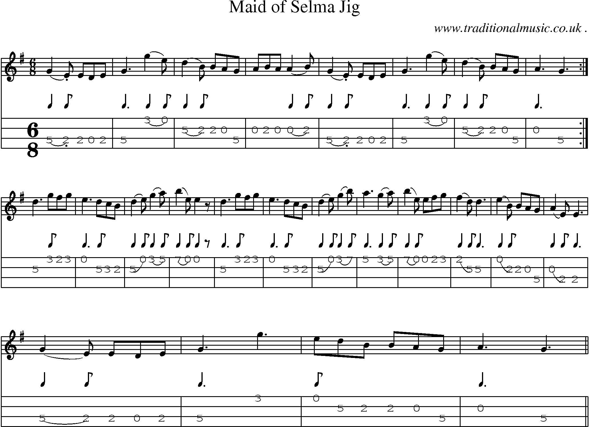 Sheet-Music and Mandolin Tabs for Maid Of Selma Jig