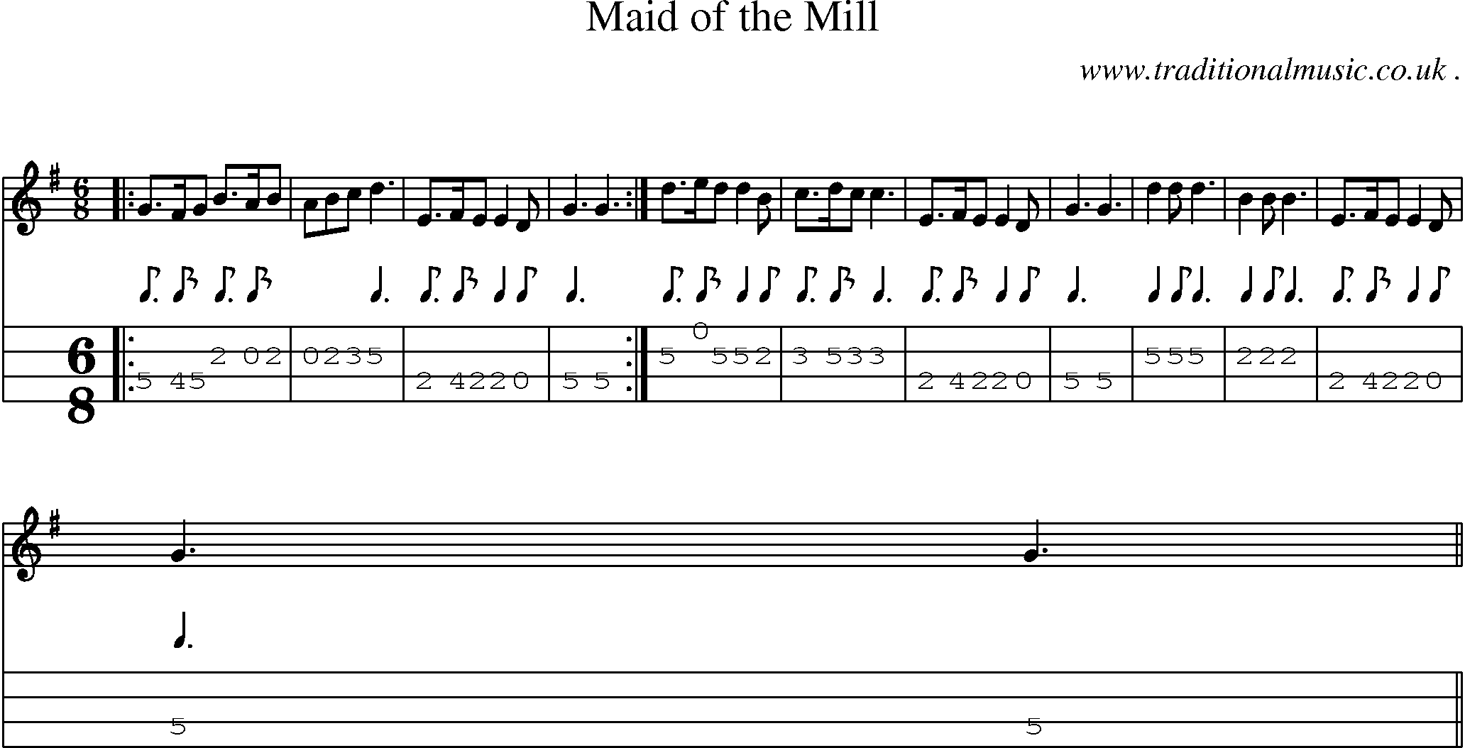 Sheet-Music and Mandolin Tabs for Maid Of The Mill