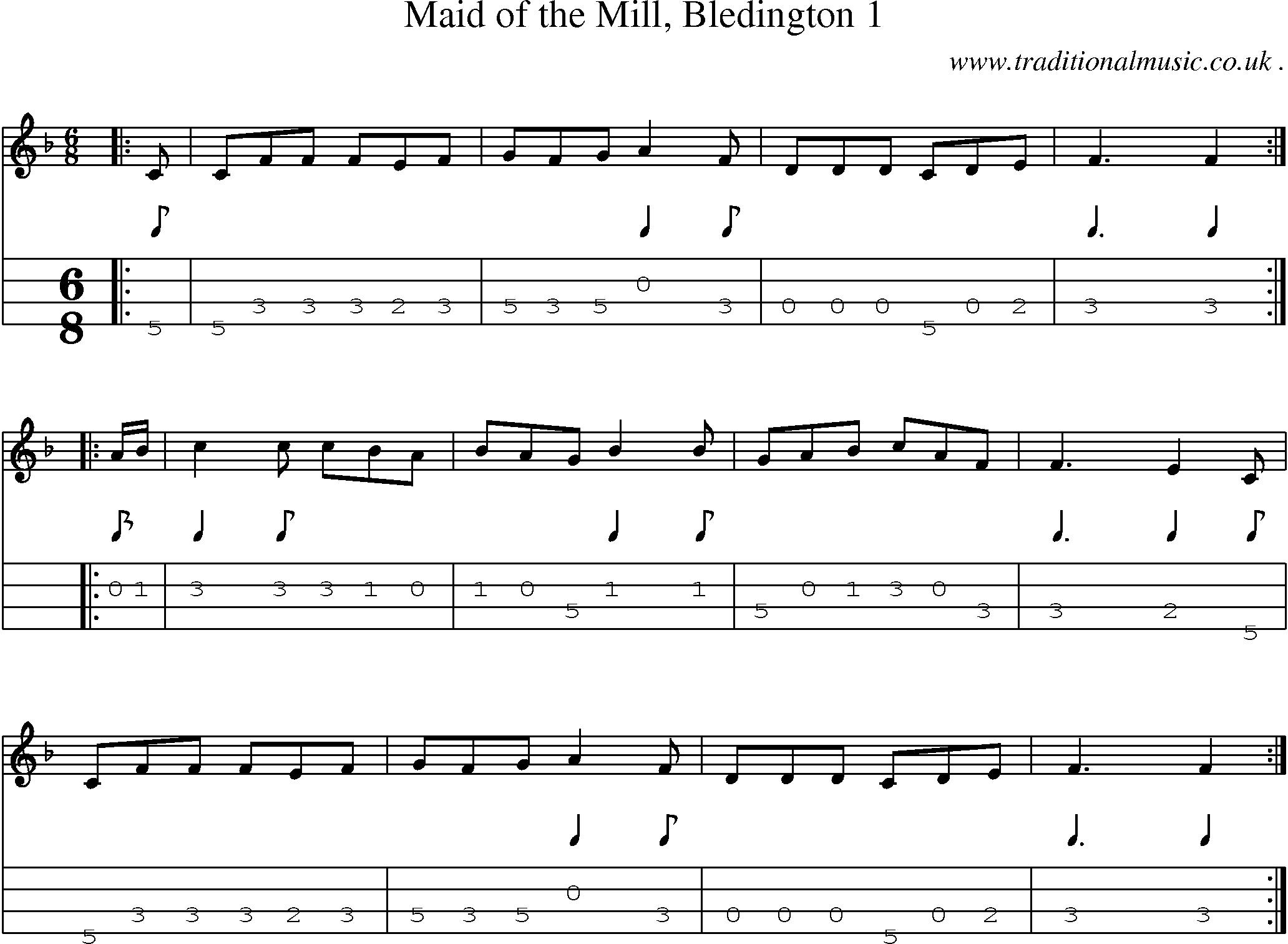 Sheet-Music and Mandolin Tabs for Maid Of The Mill Bledington 1