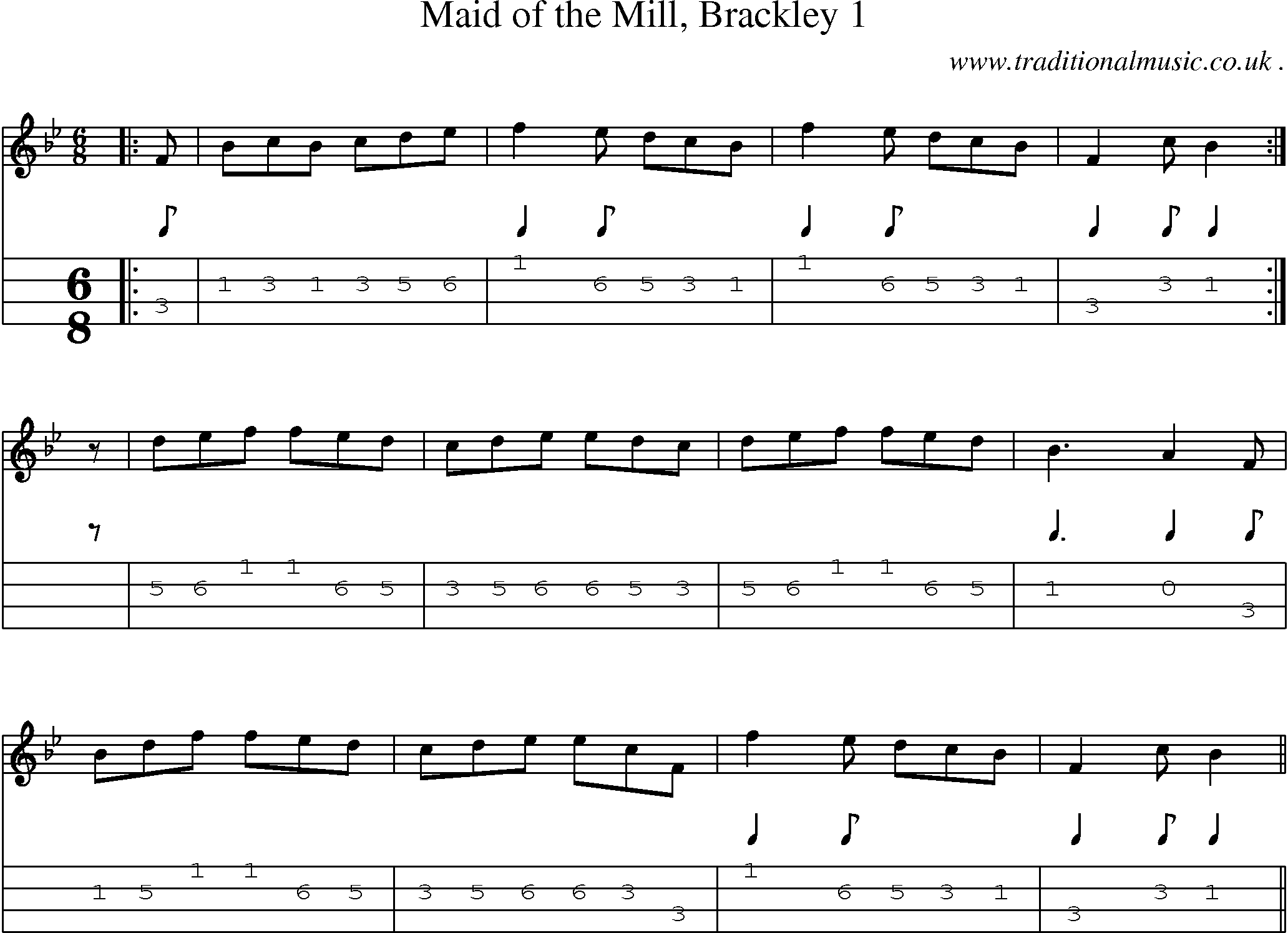 Sheet-Music and Mandolin Tabs for Maid Of The Mill Brackley 1