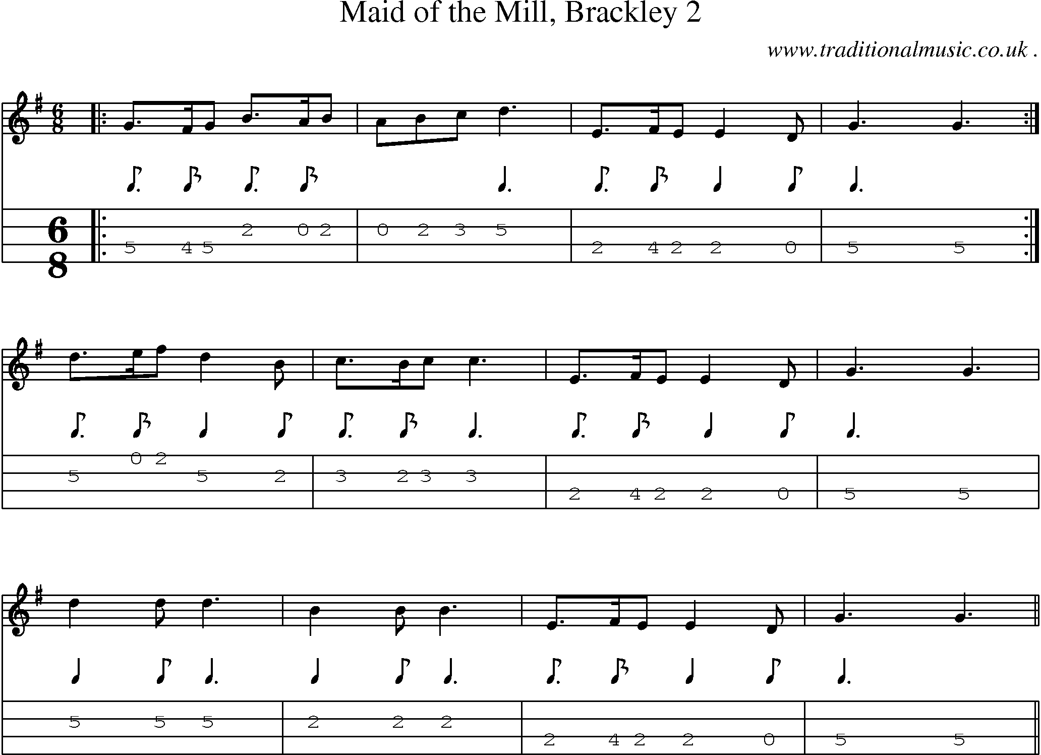 Sheet-Music and Mandolin Tabs for Maid Of The Mill Brackley 2