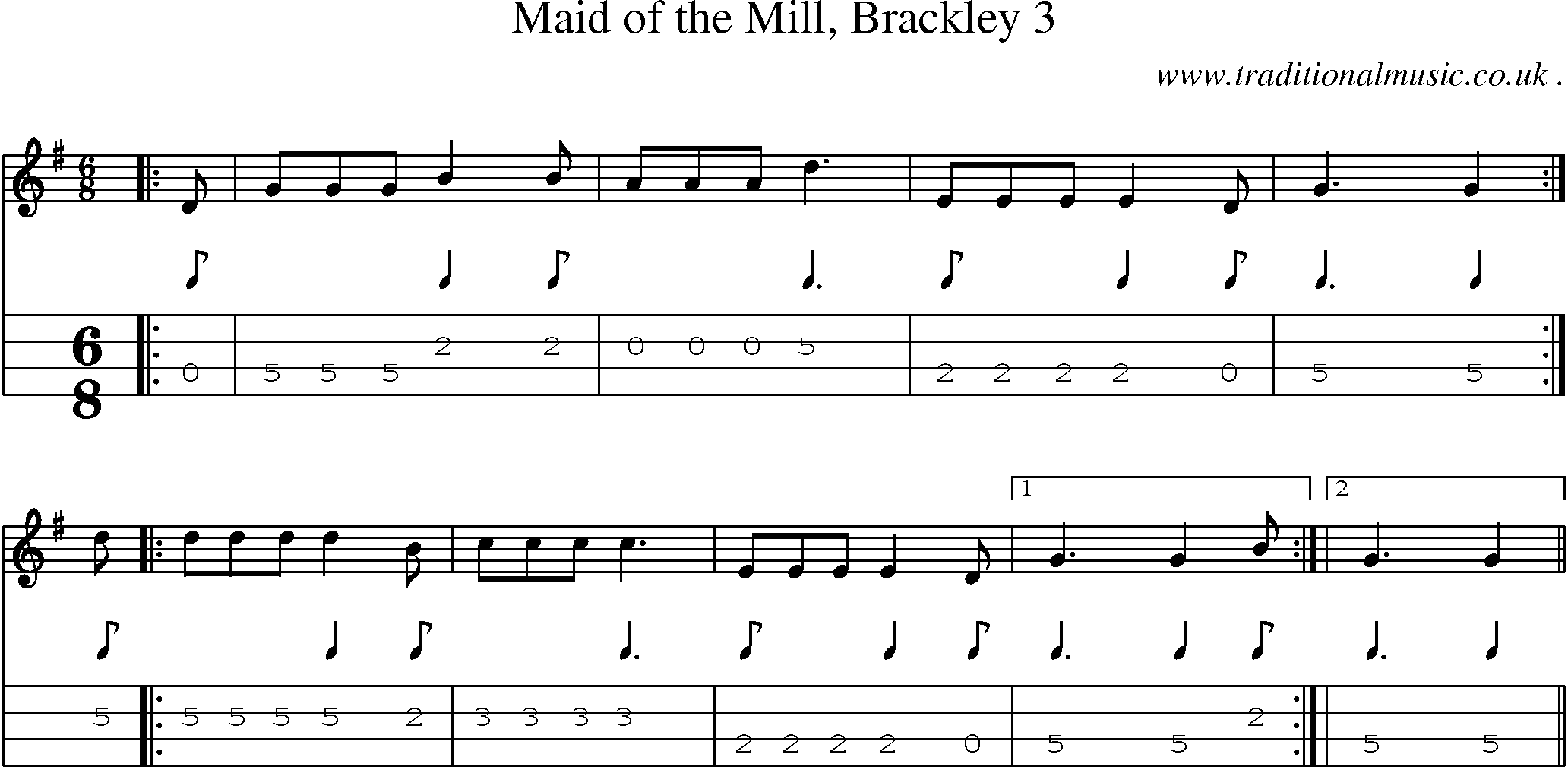 Sheet-Music and Mandolin Tabs for Maid Of The Mill Brackley 3