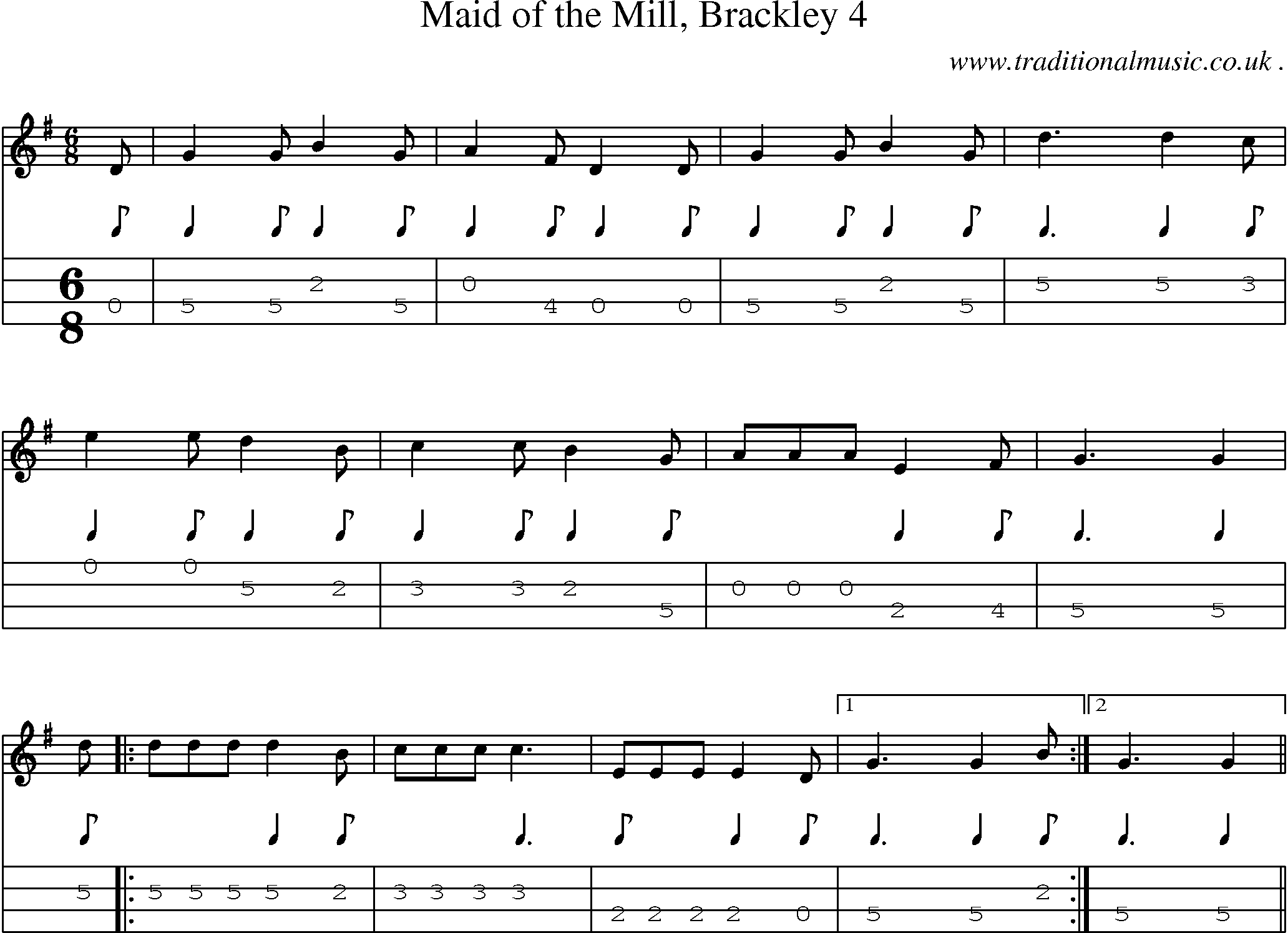Sheet-Music and Mandolin Tabs for Maid Of The Mill Brackley 4
