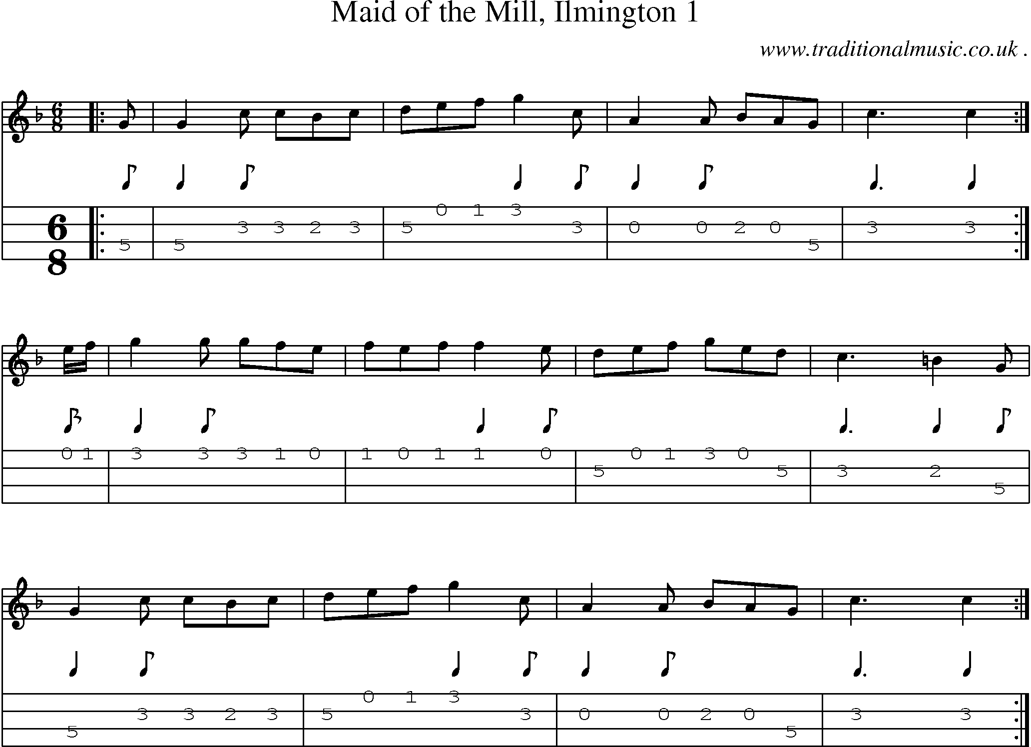 Sheet-Music and Mandolin Tabs for Maid Of The Mill Ilmington 1