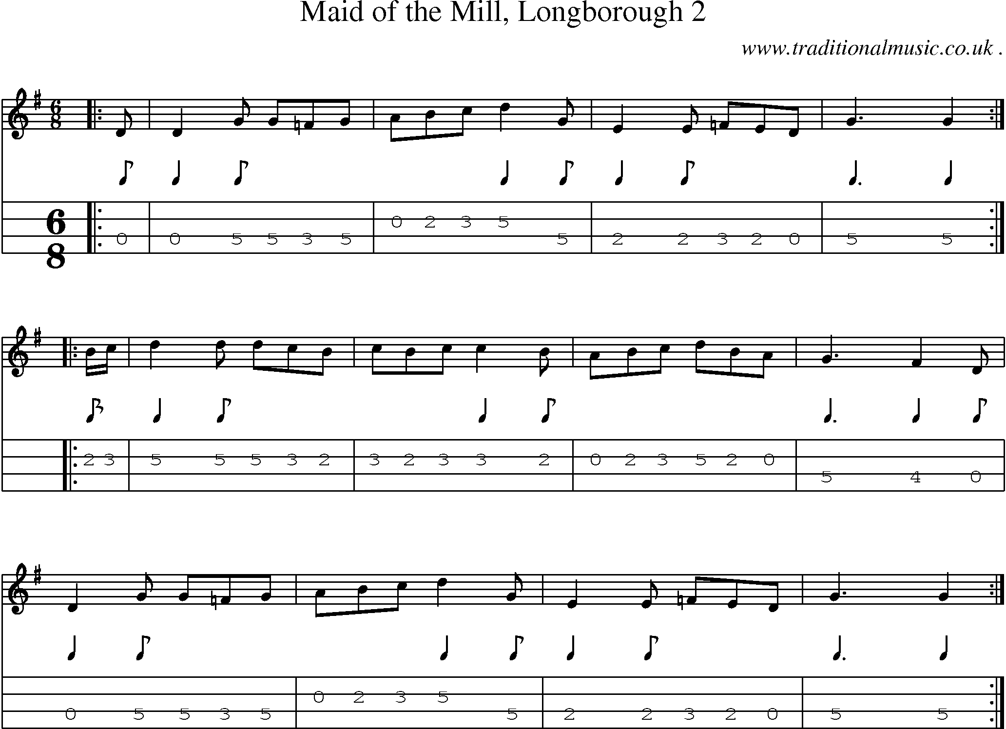 Sheet-Music and Mandolin Tabs for Maid Of The Mill Longborough 2